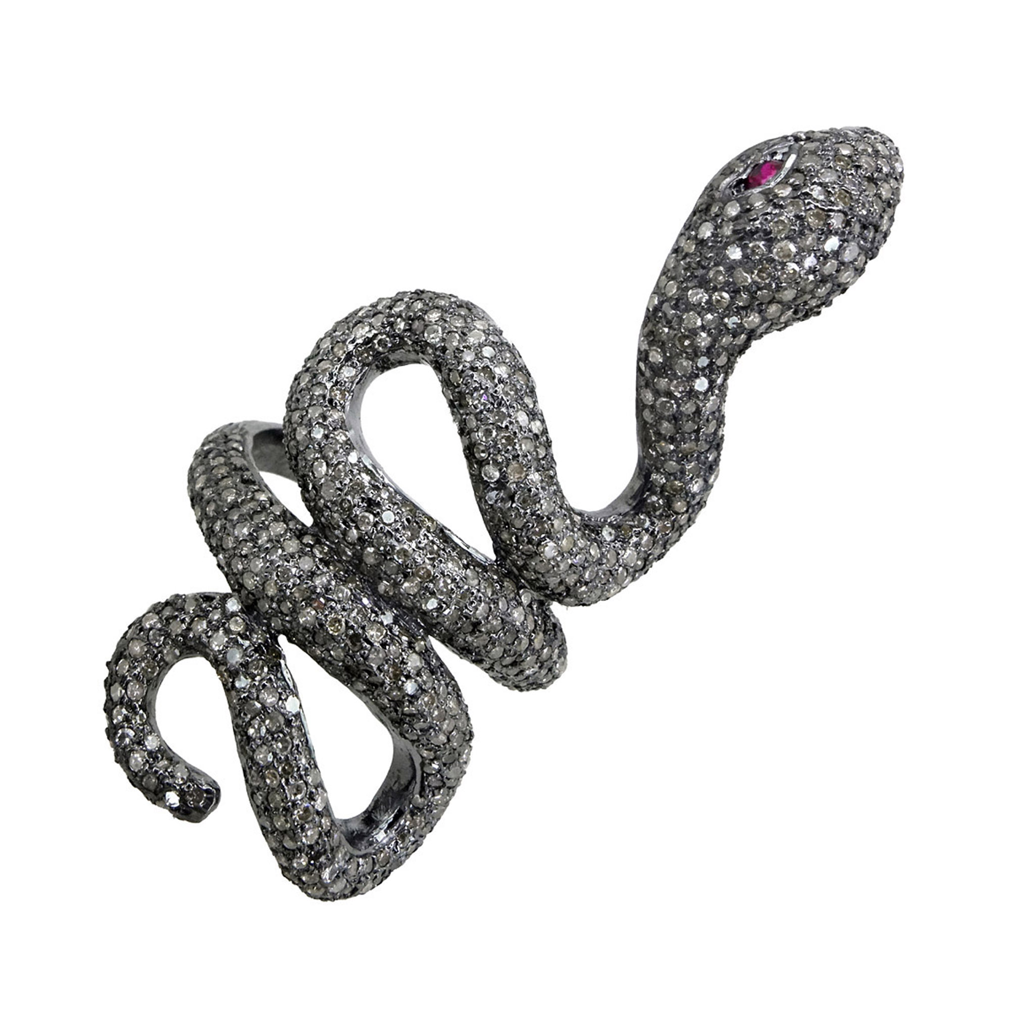 Silver 925 natural diamond snake ring vintage jewelry