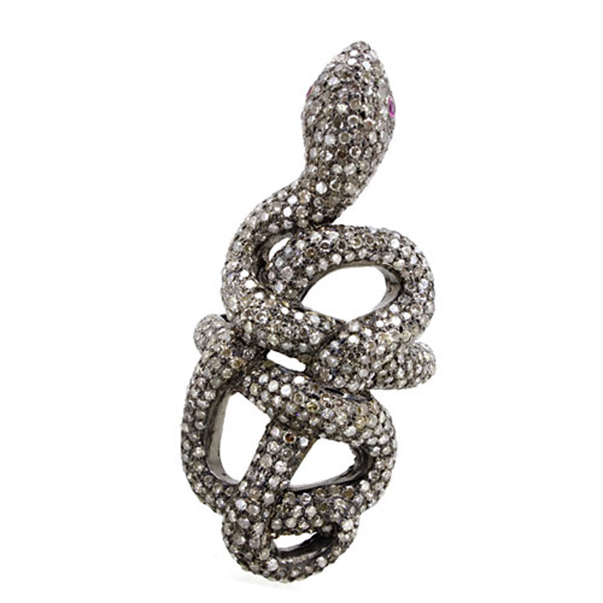 Natural diamond 925 silver snake ring vintage jewelry