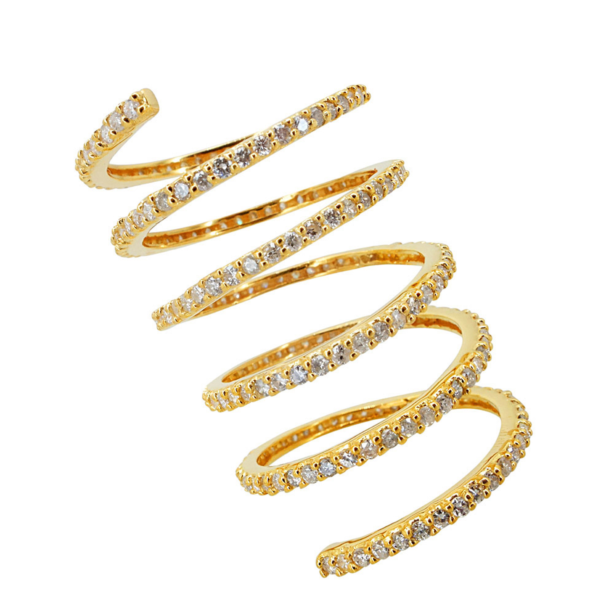 Natural 2.64 ct pave diamond 14k solid yellow gold spiral band ring