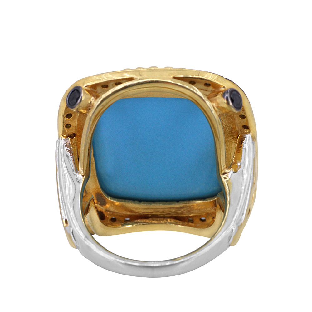 Gemstone turquoise dome ring for men, 925 silver & diamond jewelry