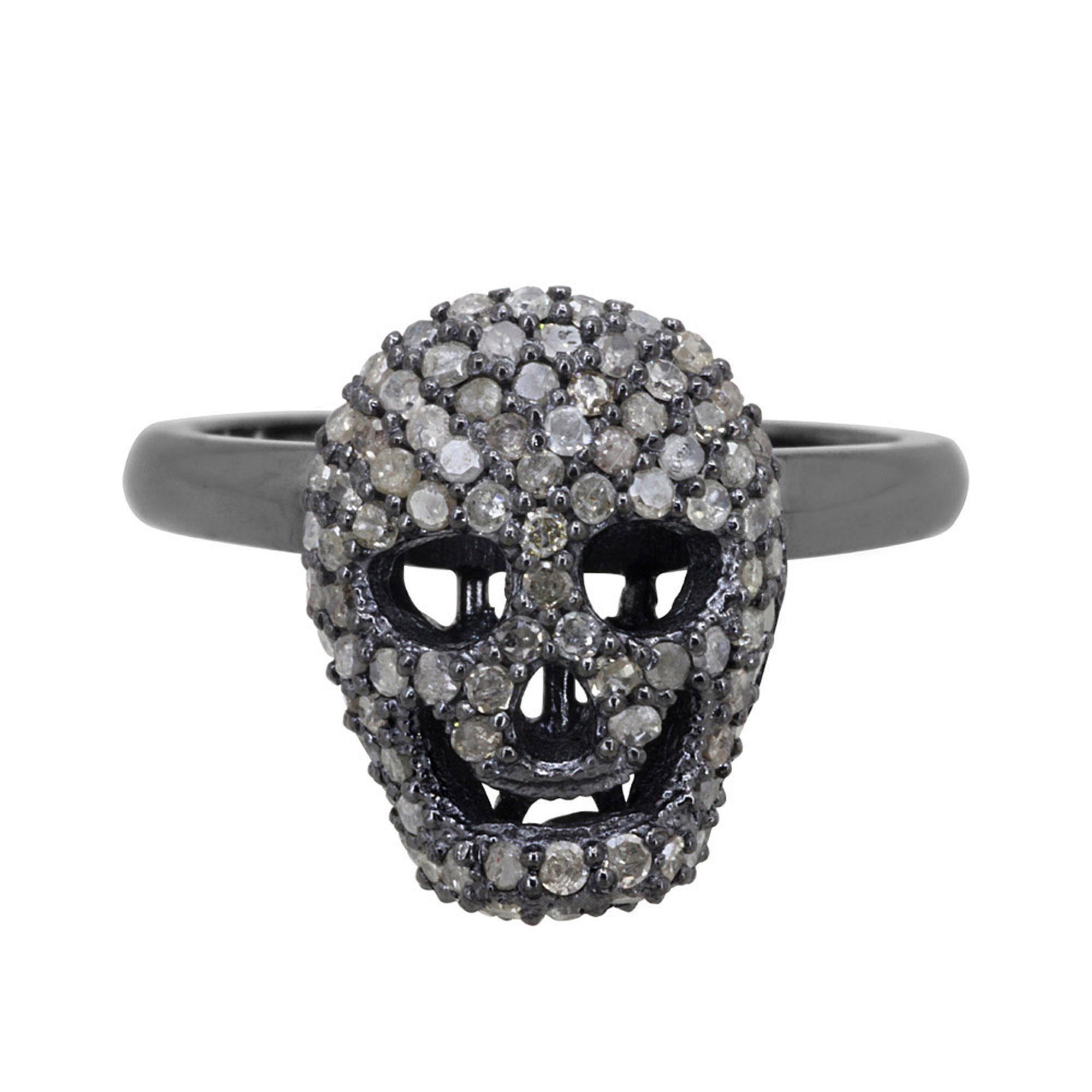 Pure silver skull shape ring with pave diamond jewelry