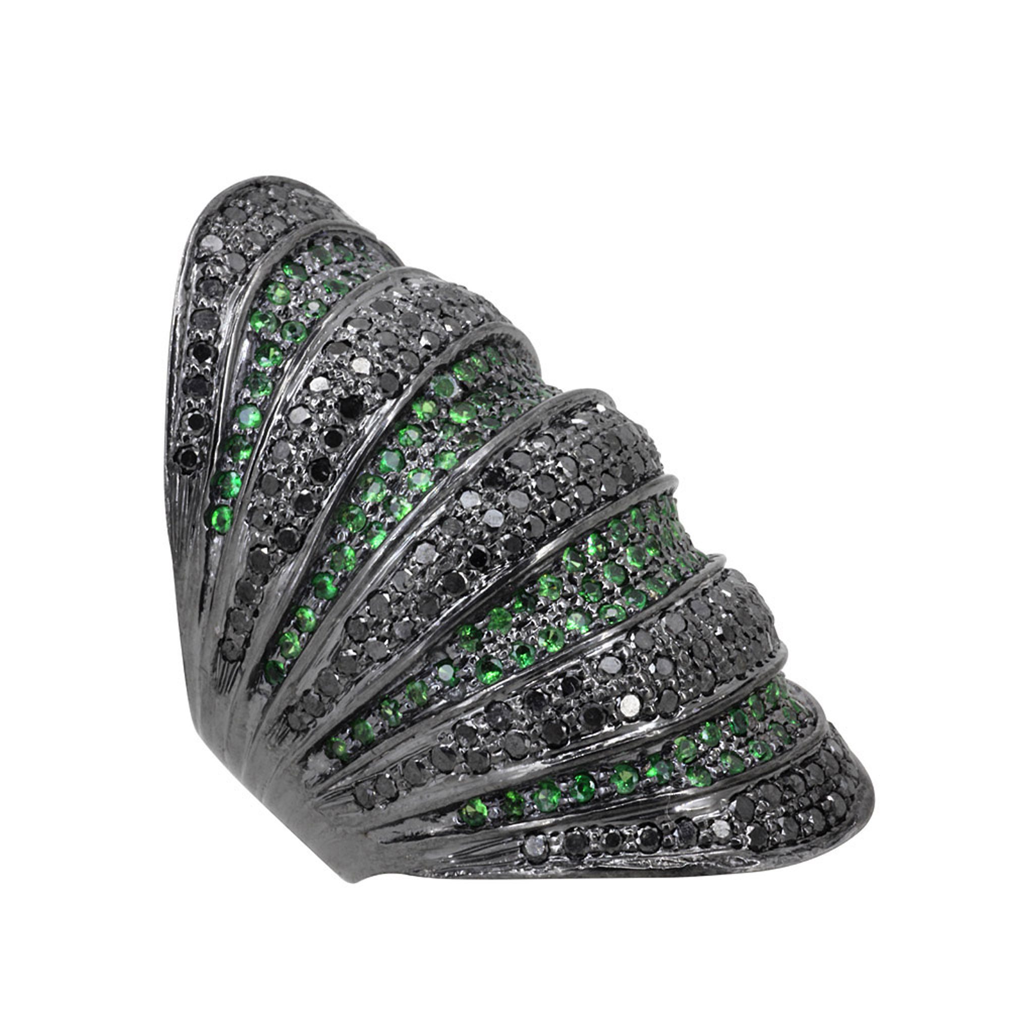 Gemstone T-savorite designer ring, 925 sterling silver & diamond jewelry