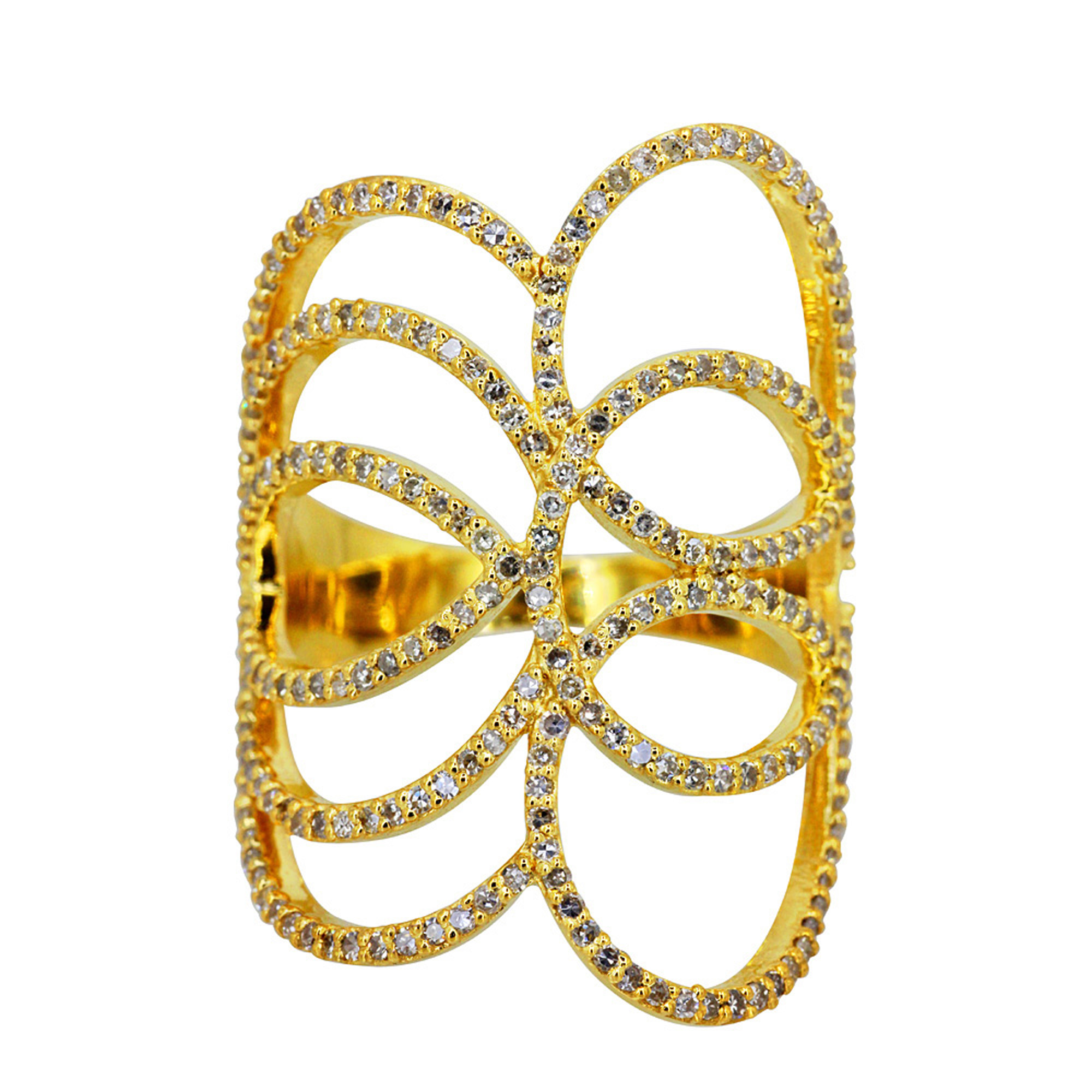 Genuine pave diamond 18k solid gold new designer ring