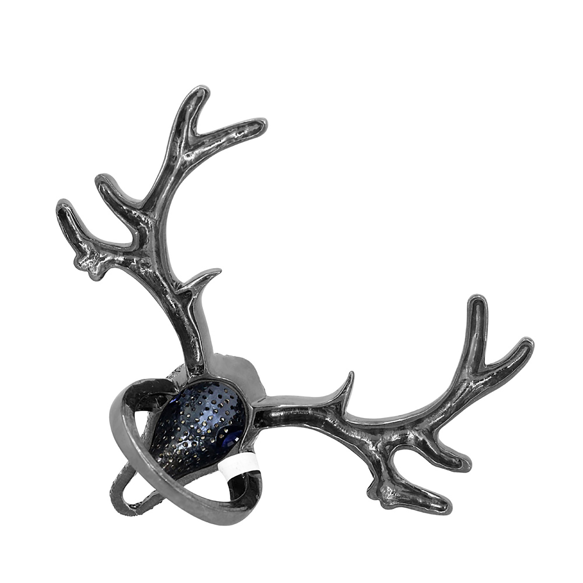 Solid silver diamond & sapphire stag ring jewelry