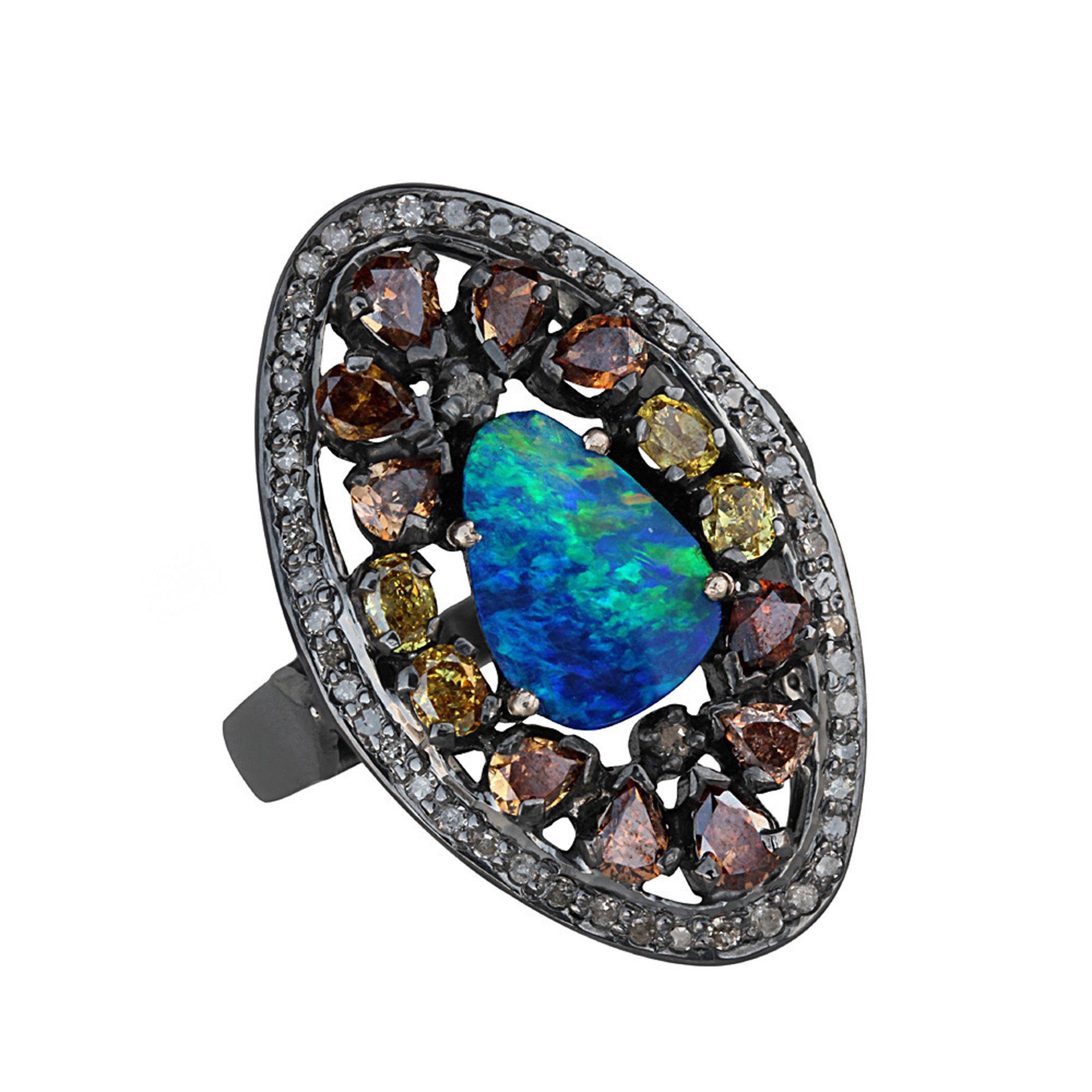 Gemstone opal 14k gold diamond ring, 925 sterling silver jewelry