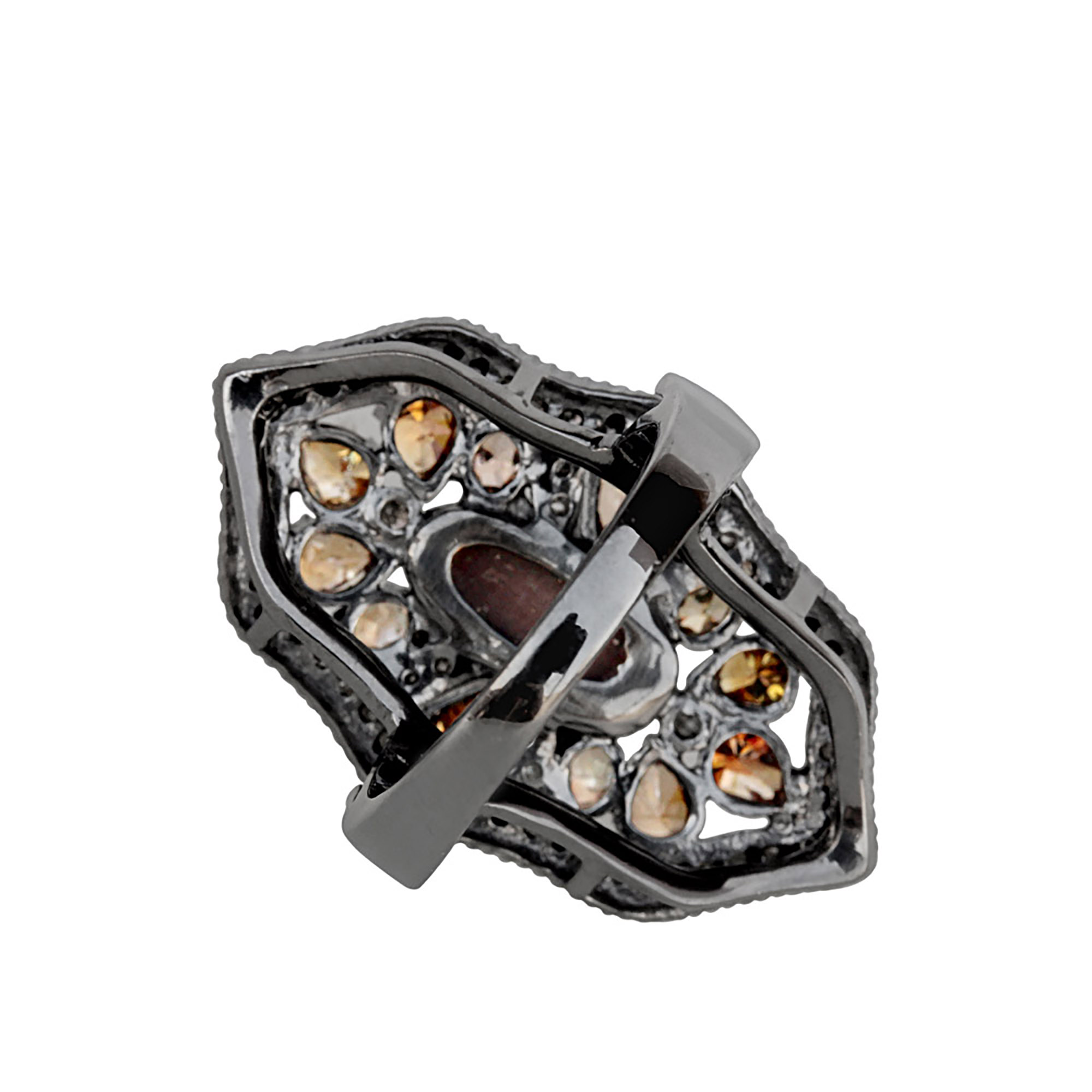 Natural diamond pave & opal gold & silver designer ring