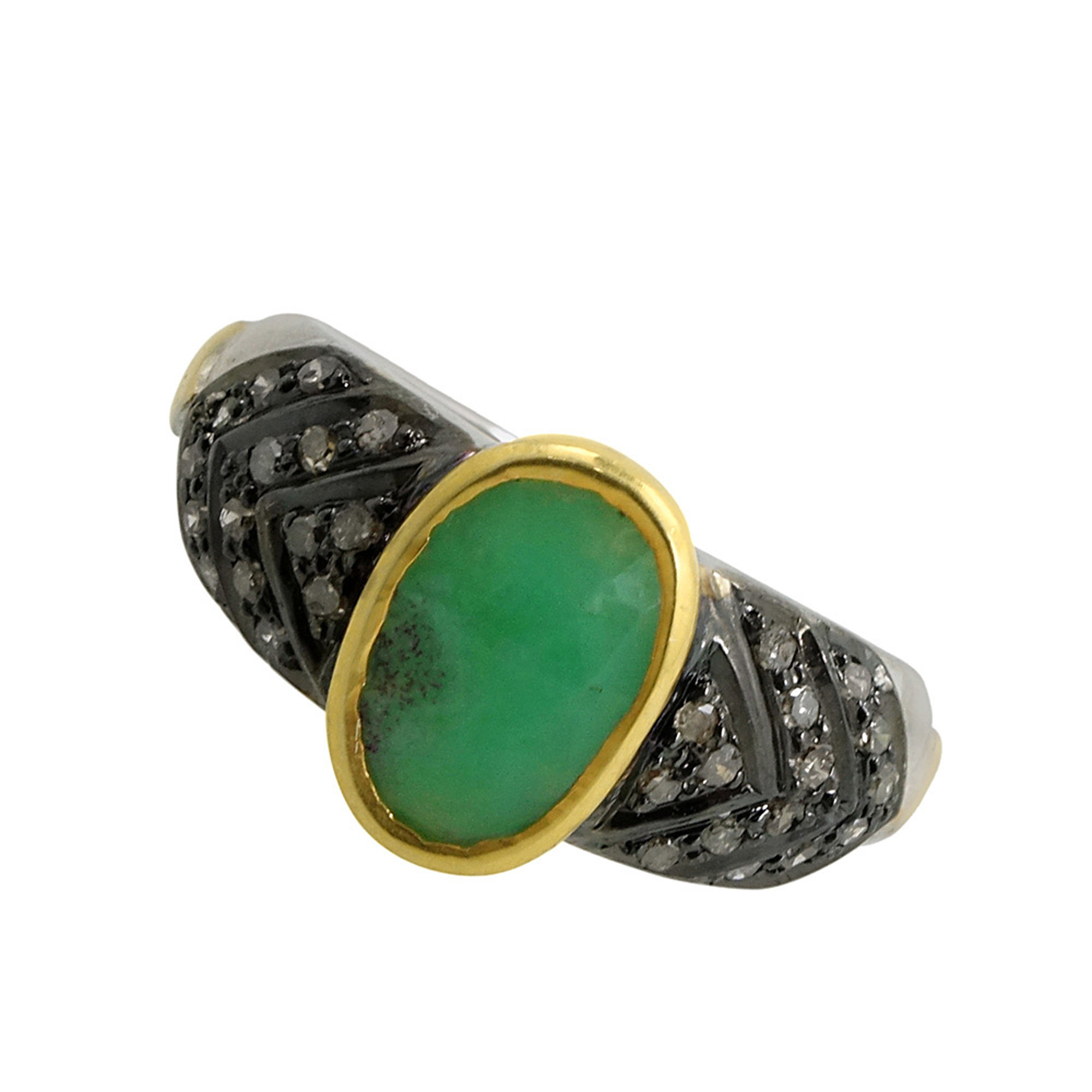 Gold & silver diamond ring with emerald