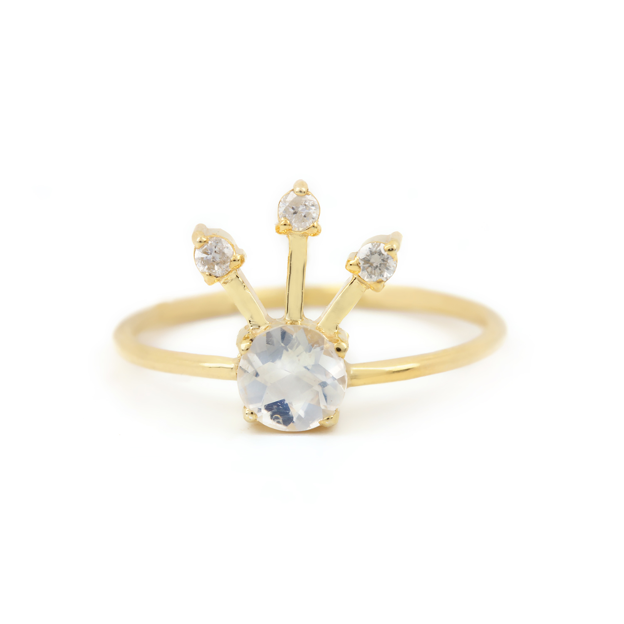 14k Solid Gold Diamond Rainbow Moonstone Ring Fine Jewelry