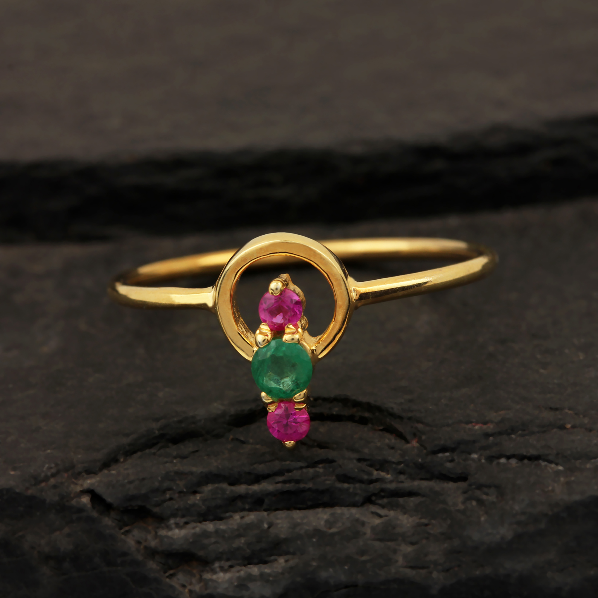 14k Solid Gold Emerald & Ruby Ring Fine Jewelry