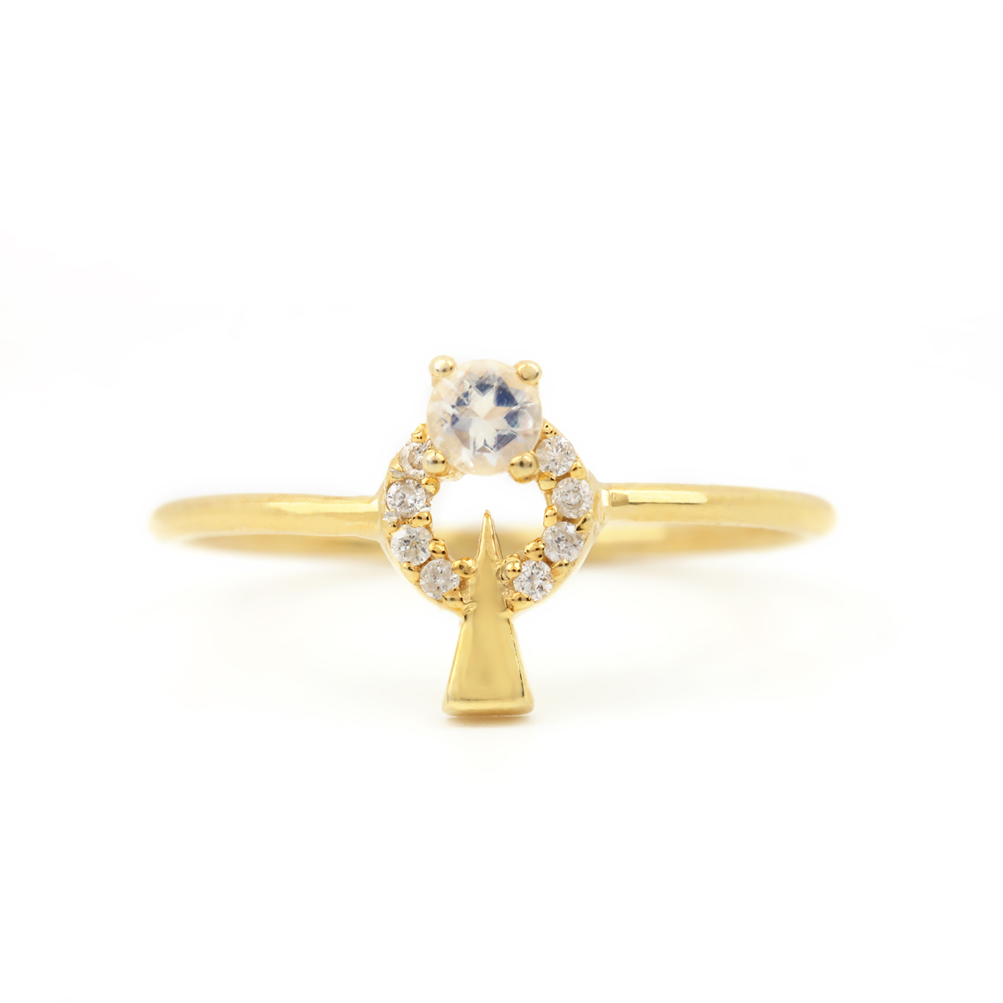 Diamond Moonstone Ring Made In 14k Solid Gold