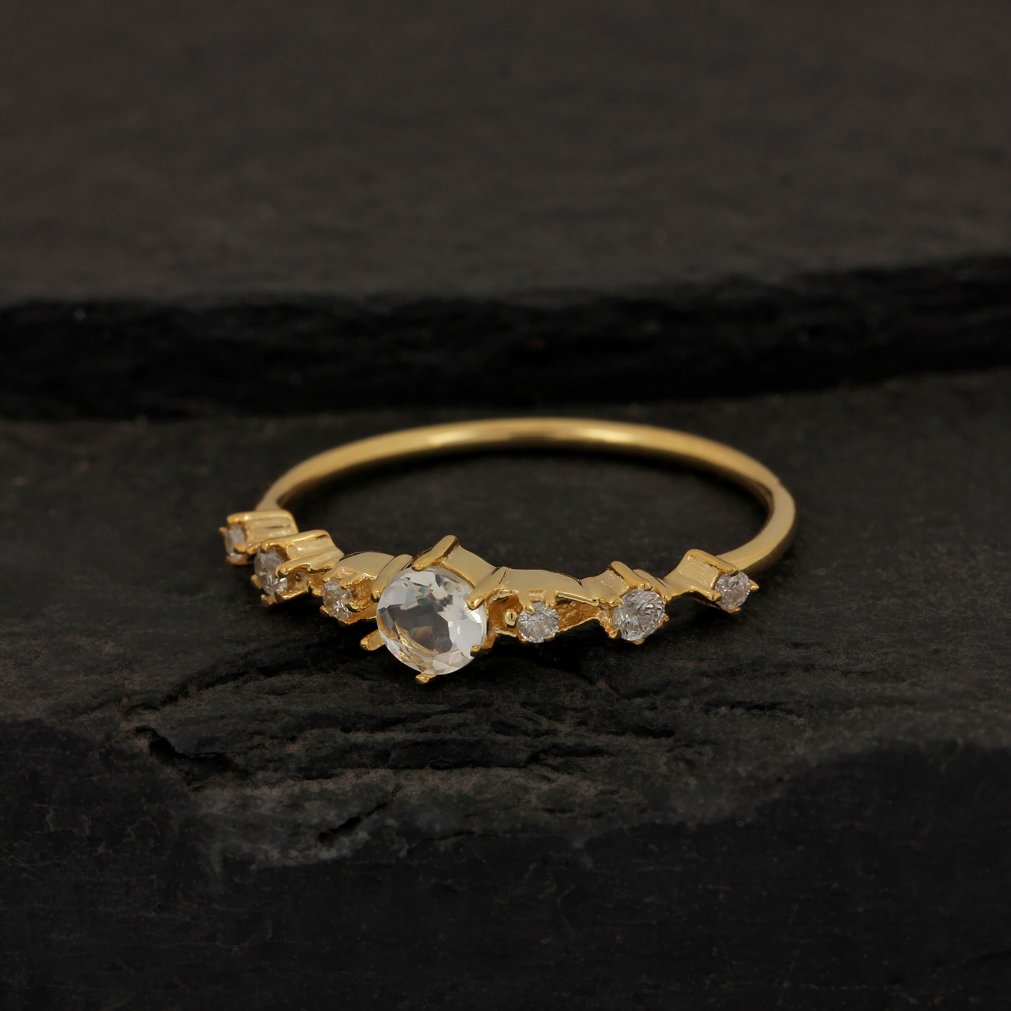 Natural Diamond 14k Solid Gold Moonstone Gemstone Ring