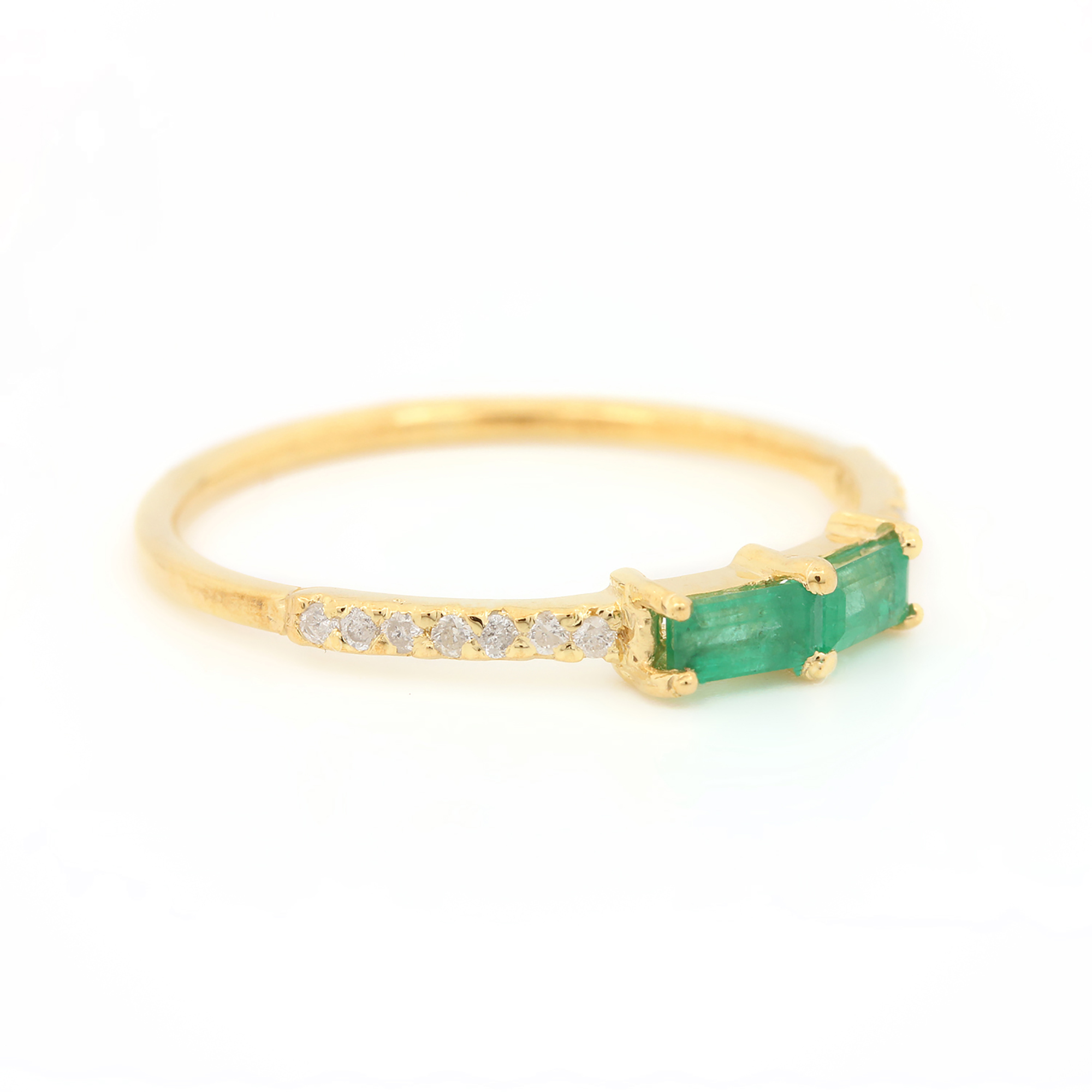 14k Solid Gold Genuine Diamond Solitaire Emerald Ring