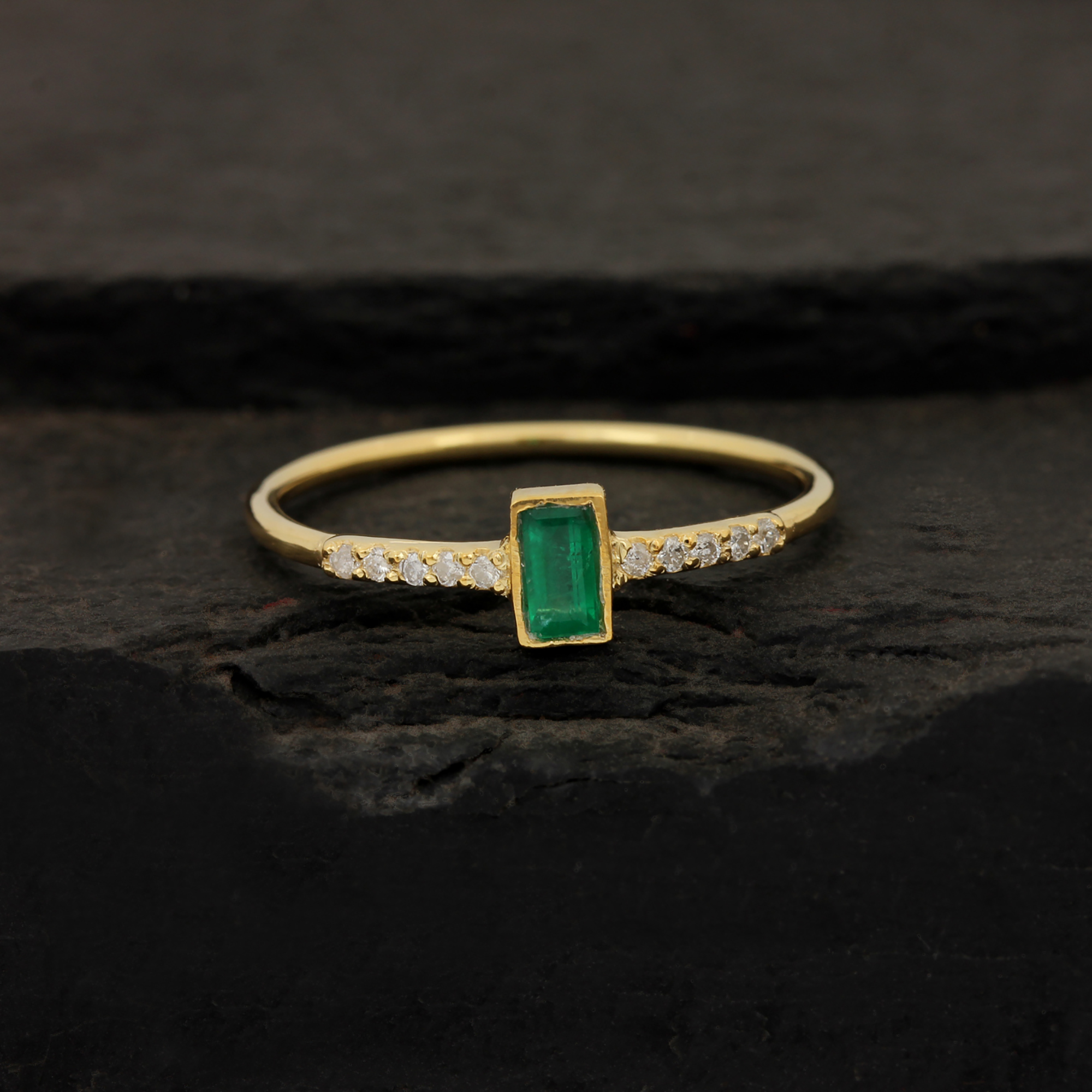 Minimalist Emerald Ring 14k Solid Gold Diamond Jewelry