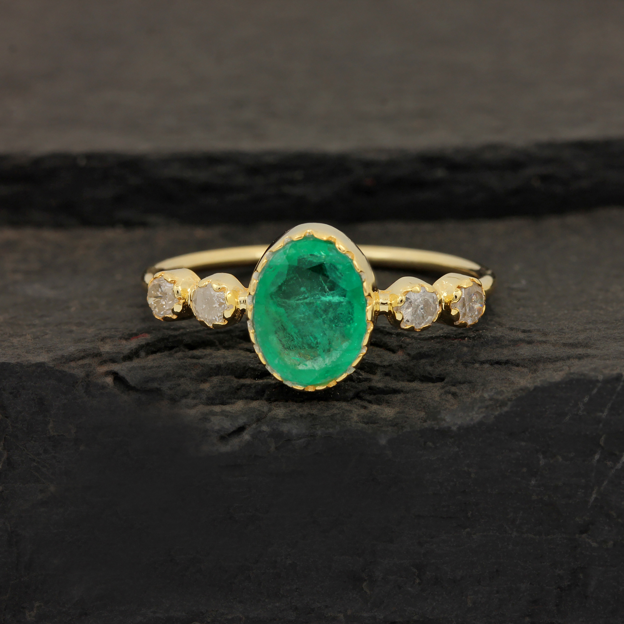 Solid 14k Gold Diamond Solitaire Emerald Ring