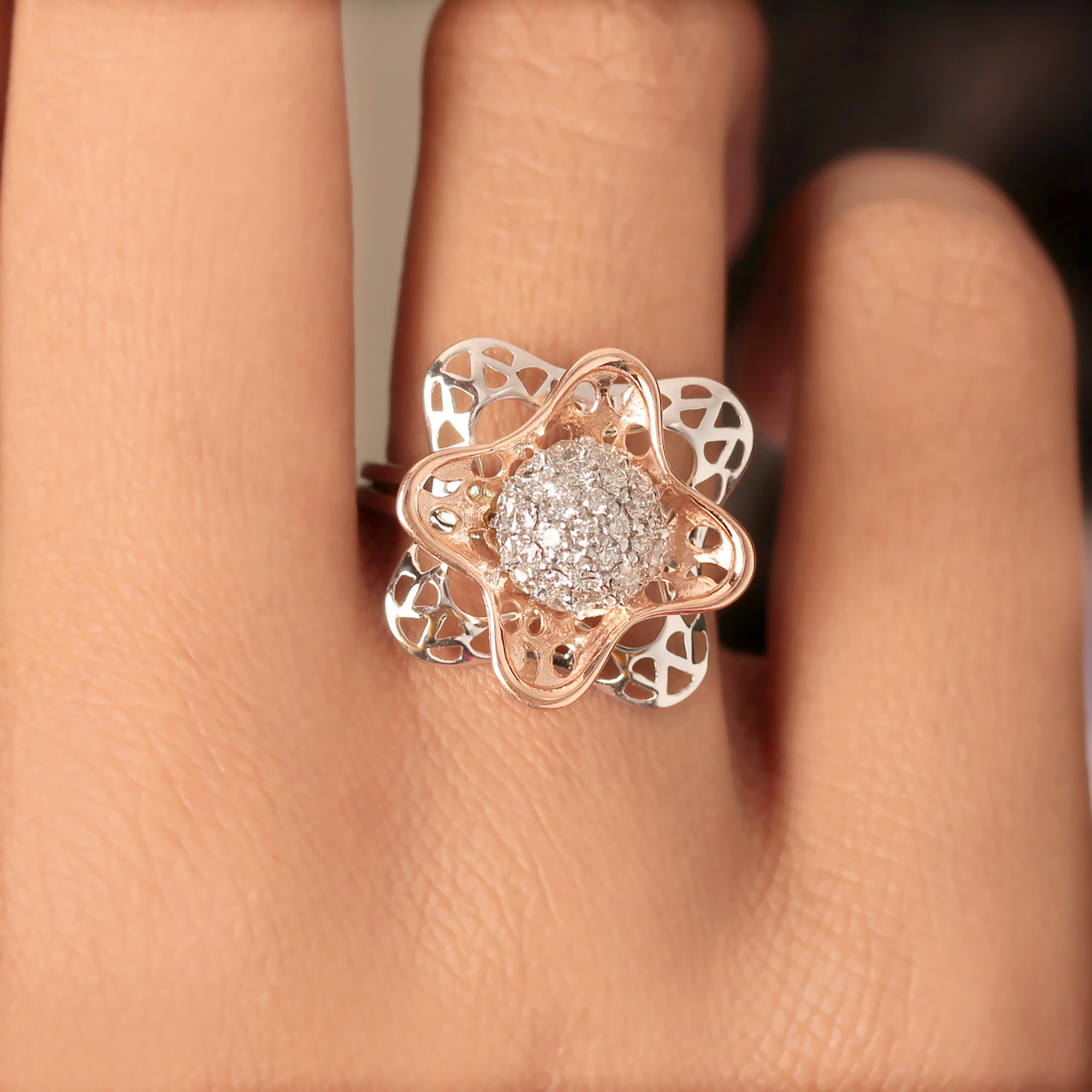 Solid Rose And White Gold Ring