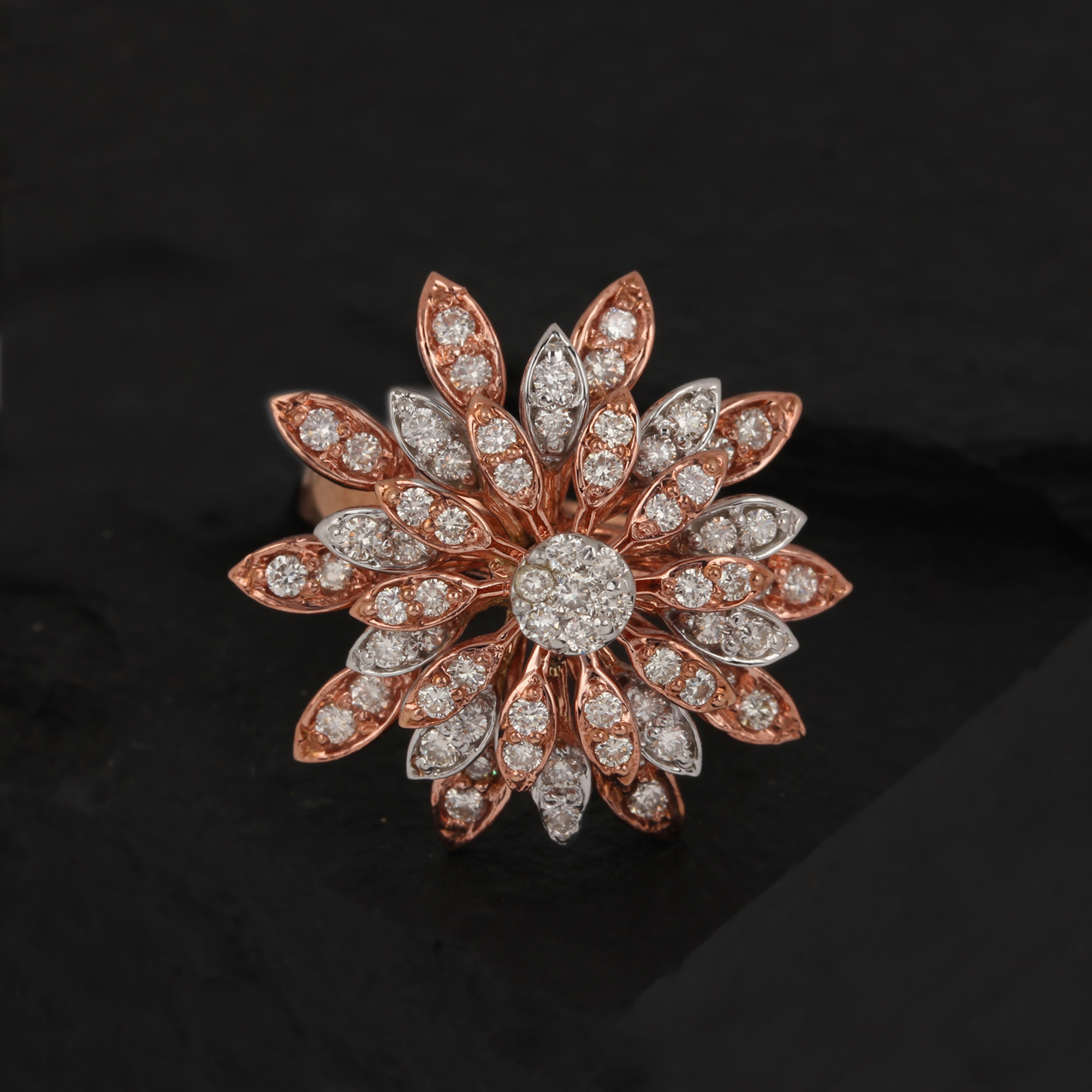 Rose And White Gold With Diamond Flower Ring