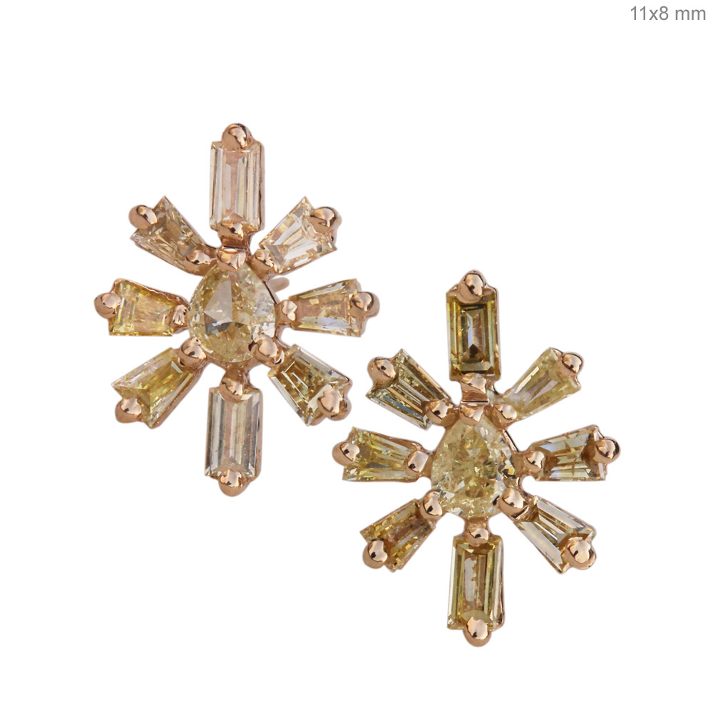 14K Solid Gold Natural Diamond Floral Stud Earrings