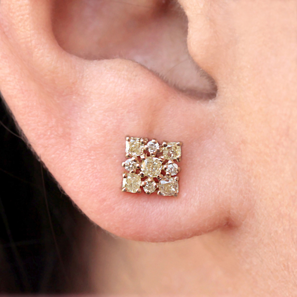 14k Solid Gold Stud Earrings Natural Diamond Jewelry