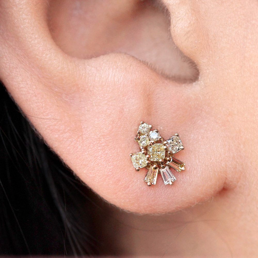 14k Solid Gold Stud Earrings Natural Diamond Fine Jewelry