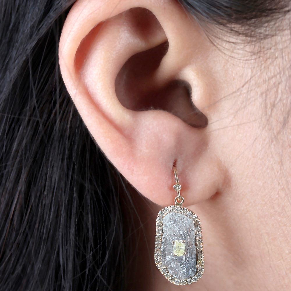 14K Solid Gold Hook Dangle Earrings Natural Diamond Fine Jewelry
