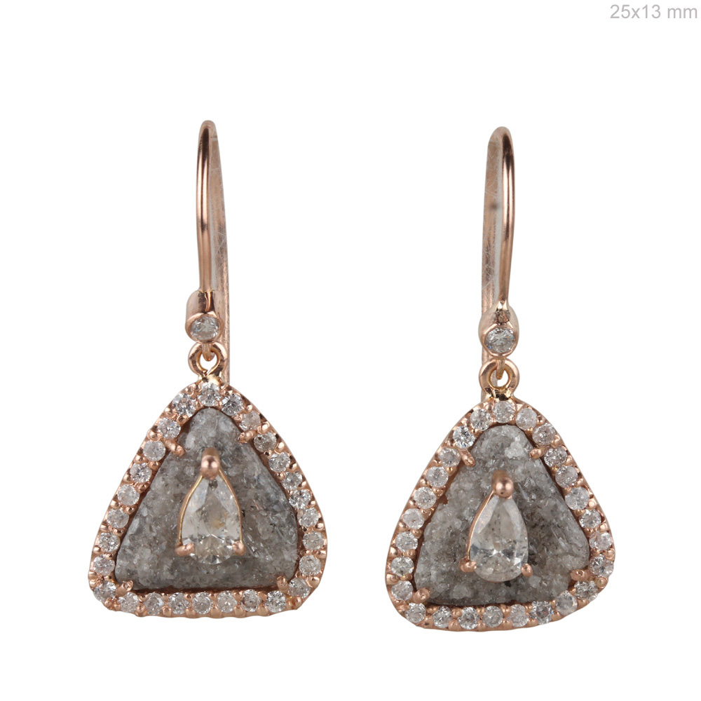 14K Solid Gold Natural Diamond Hook Dangle Earrings Jewelry