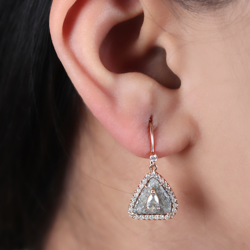 14K Solid Gold Natural Diamond Hook Dangle Earrings Jewelry