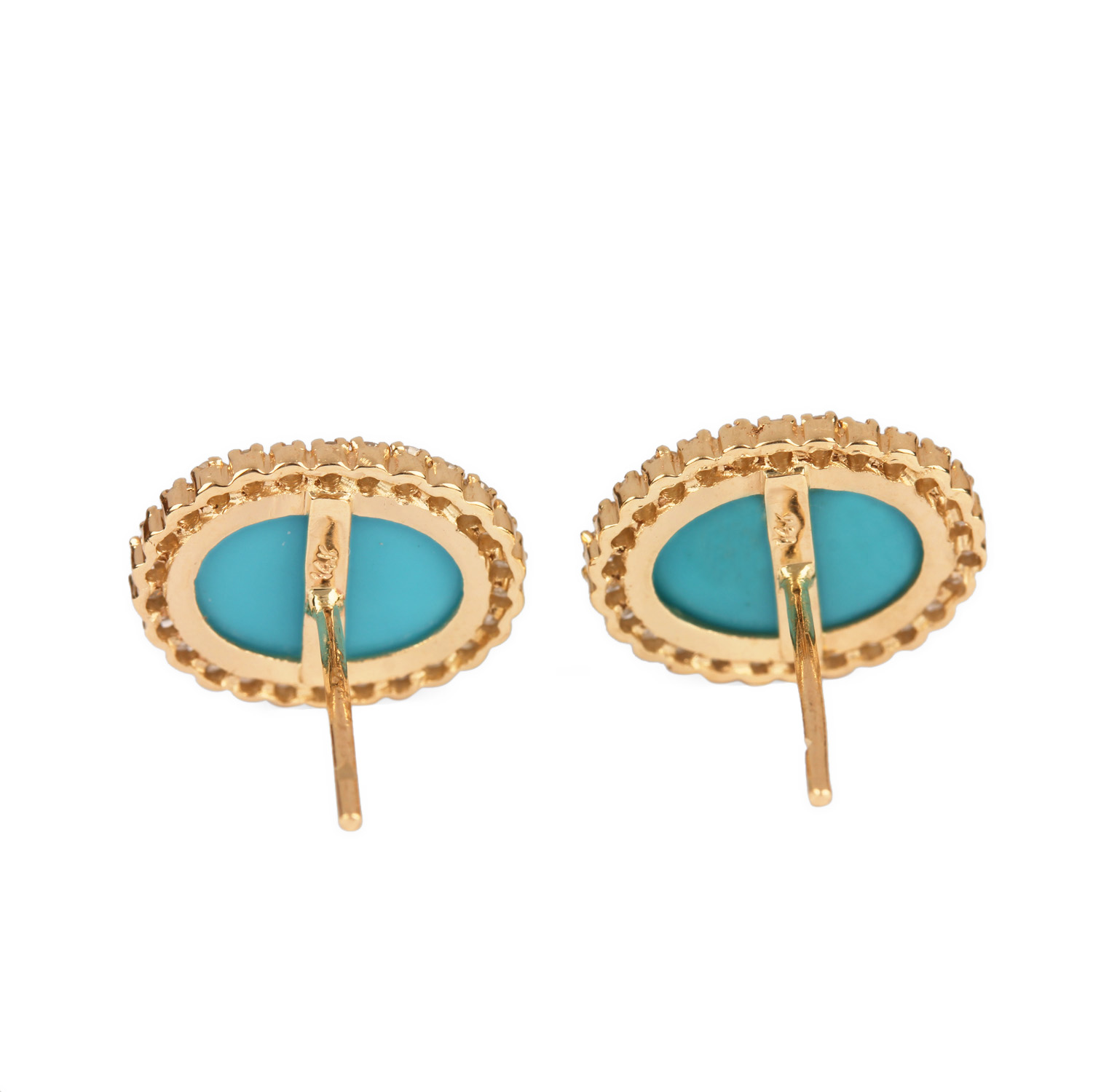 Turquoise Gemstone Stud Earrings 14K Solid Gold Natural Diamond Jewelry
