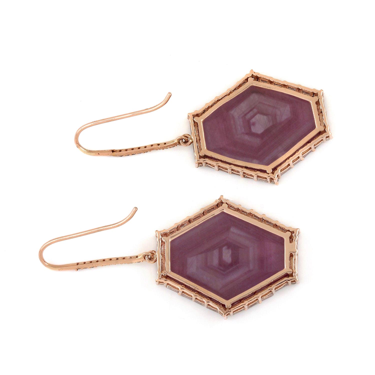 14K Gold Pink Sapphire Hook Dangle Earrings Natural Diamond Jewelry