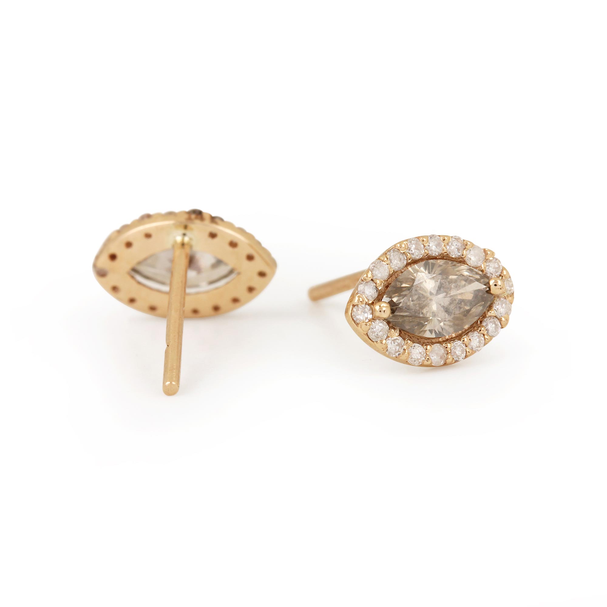 Natural Pave Diamond Stud Earrings 14K Solid Gold Jewelry