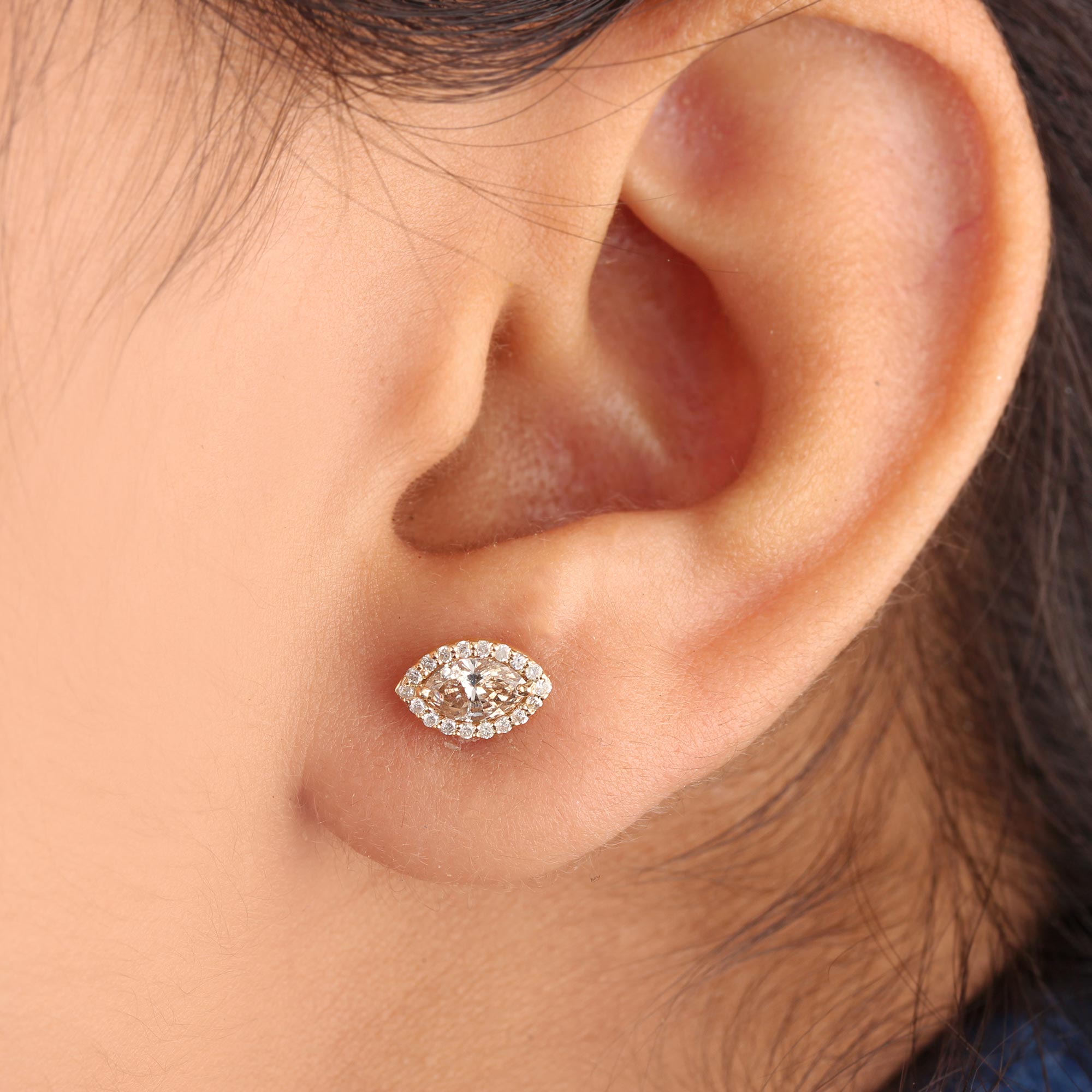 Natural Pave Diamond Stud Earrings 14K Solid Gold Jewelry