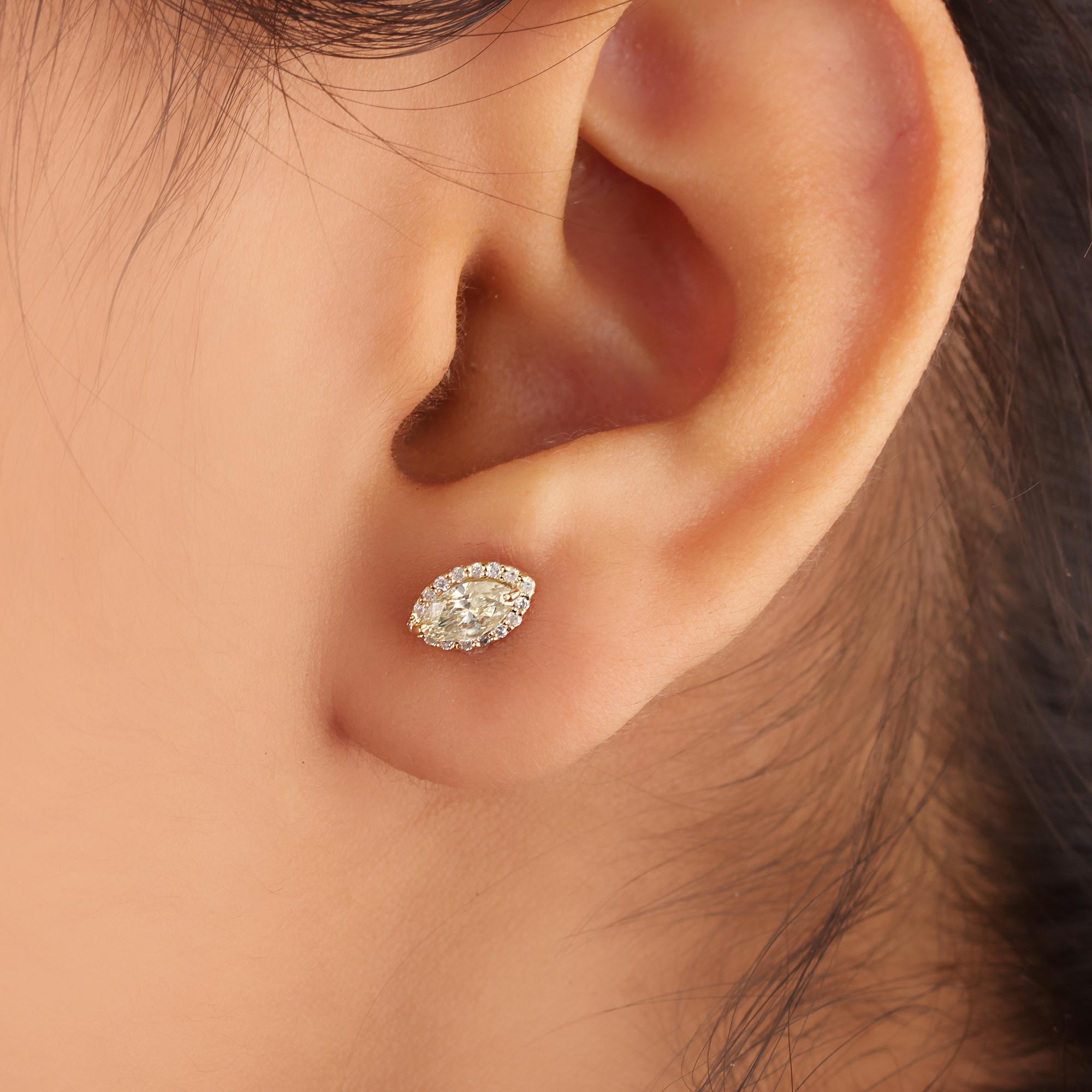 Natural Pave Diamond Stud Earrings 14K Solid Gold Fine Jewelry