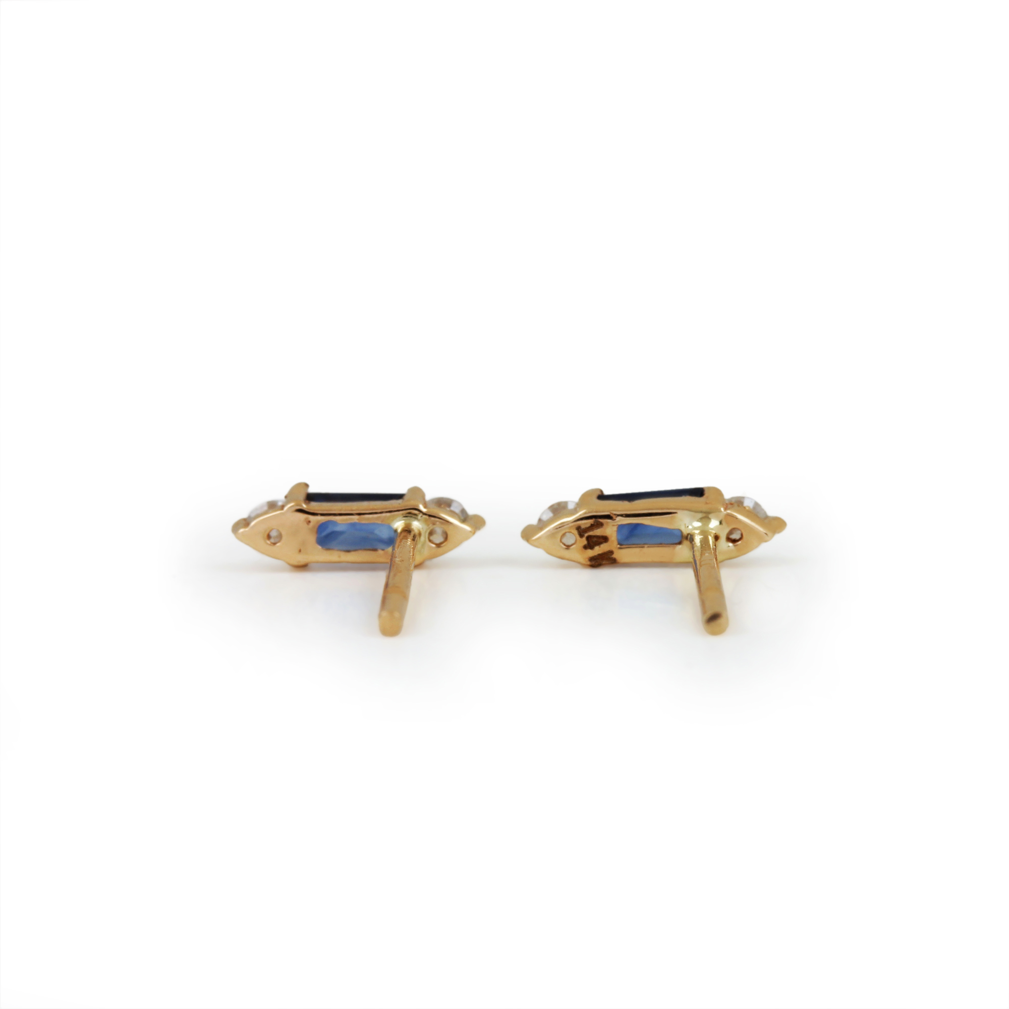 Blue Sapphire Gemstone 14K Solid Gold Stud Earrings Natural Diamond Jewelry