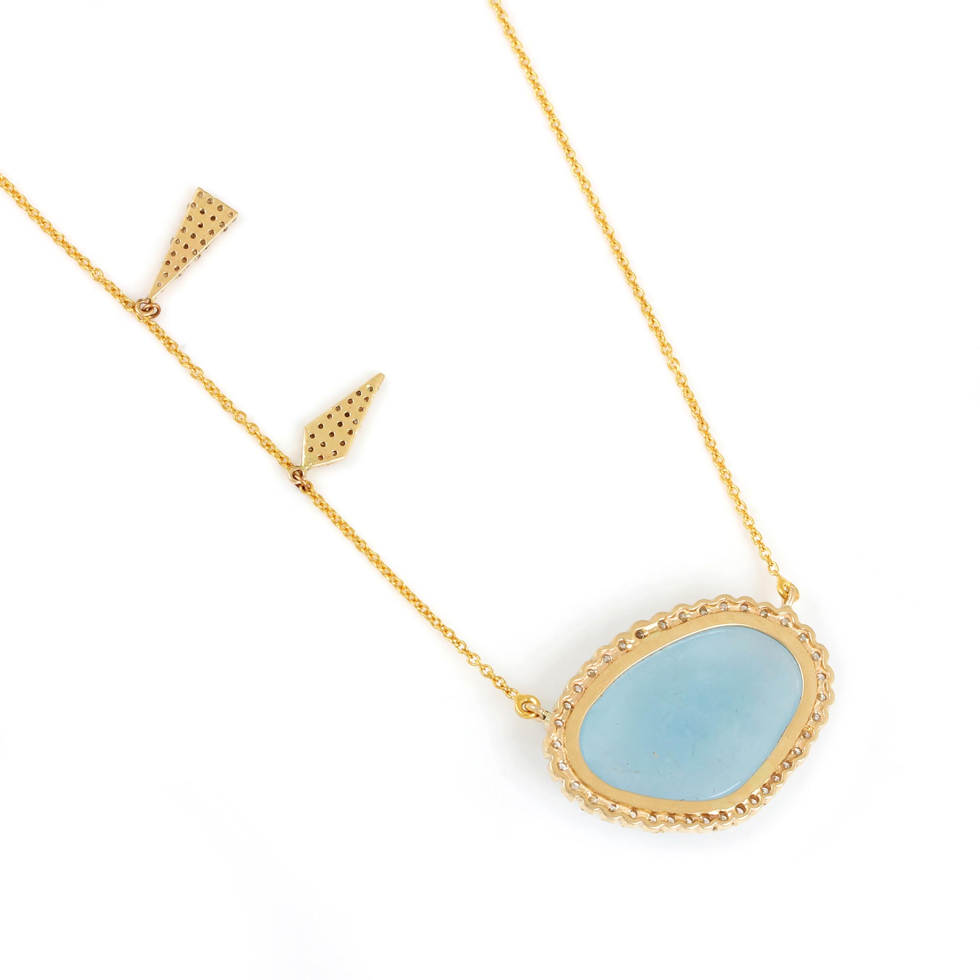 Aquamarine Pave Diamond Pendant Chain Necklace 14K Solid Gold Jewelry