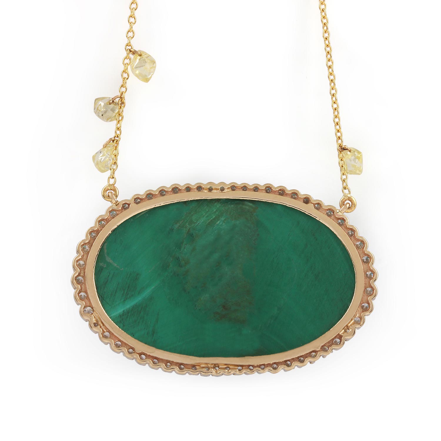 Malachite Gemstone 14K Solid Gold Pendant Necklace Pave Diamond Jewelry