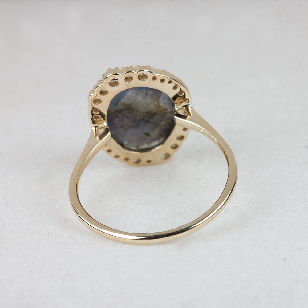 Labradorite Pave Diamond 14K Solid Gold Ring