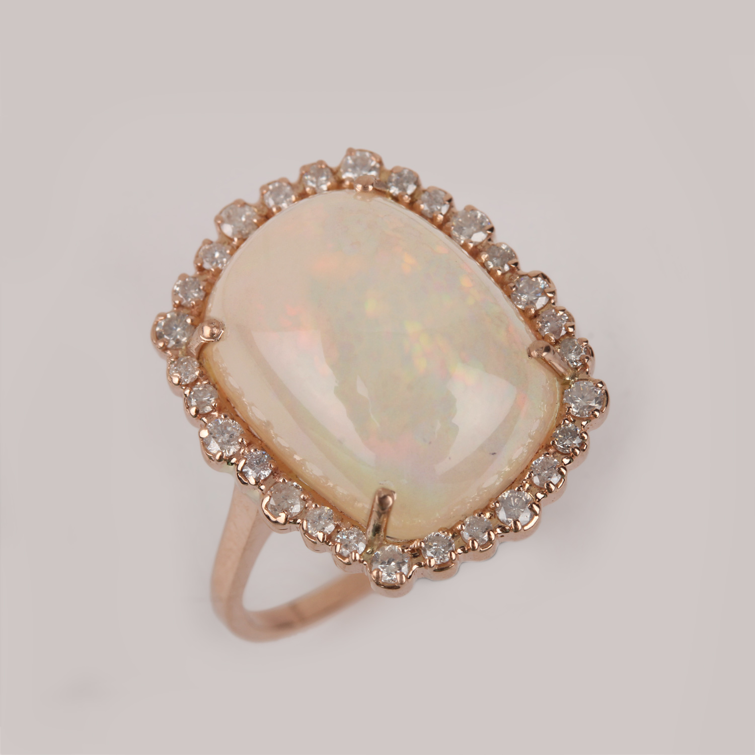 Pave Diamond Opal Gemstone 14K Solid Gold Cocktail Ring Fine Jewelry