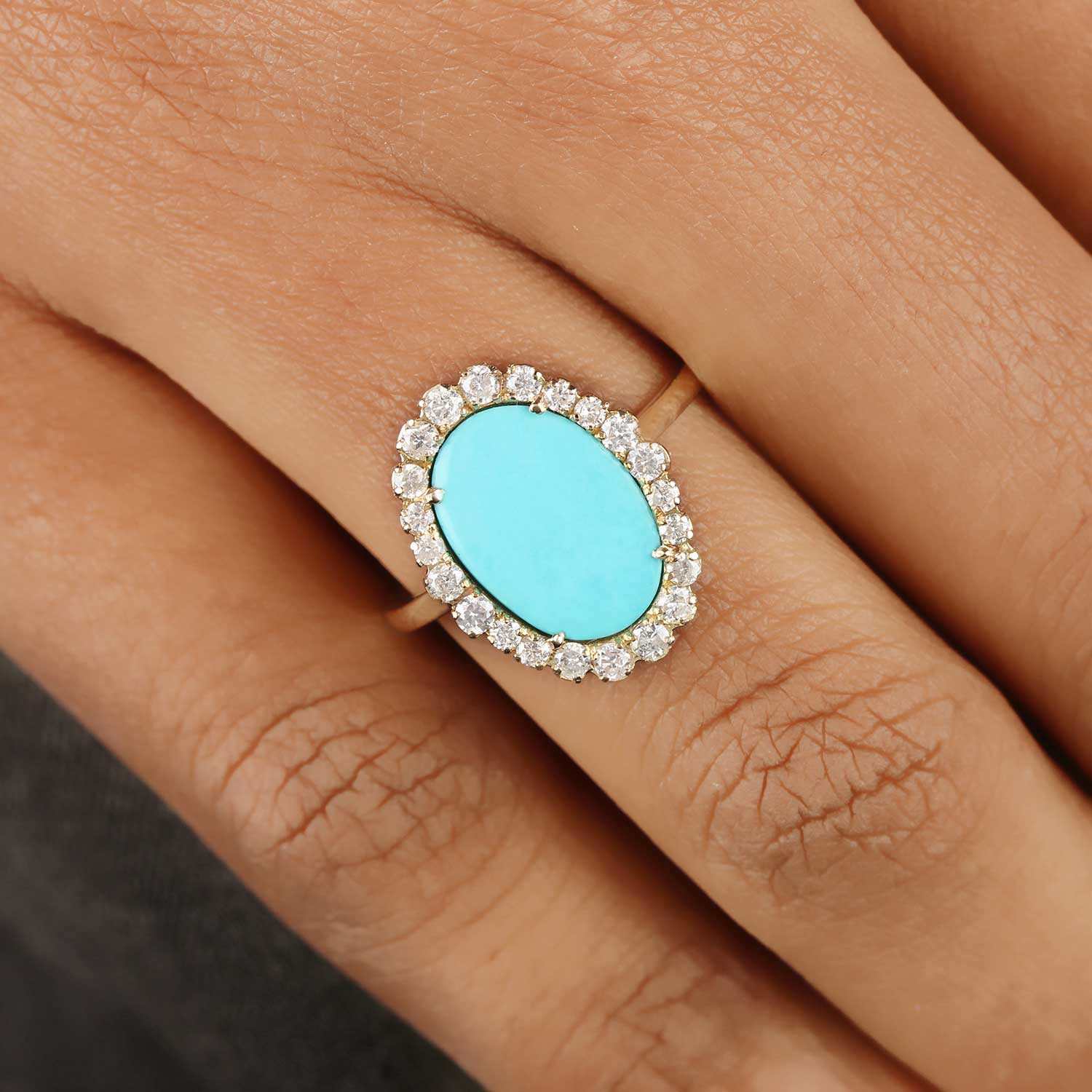 Turquoise Pave Diamond 14K Solid Gold Ring