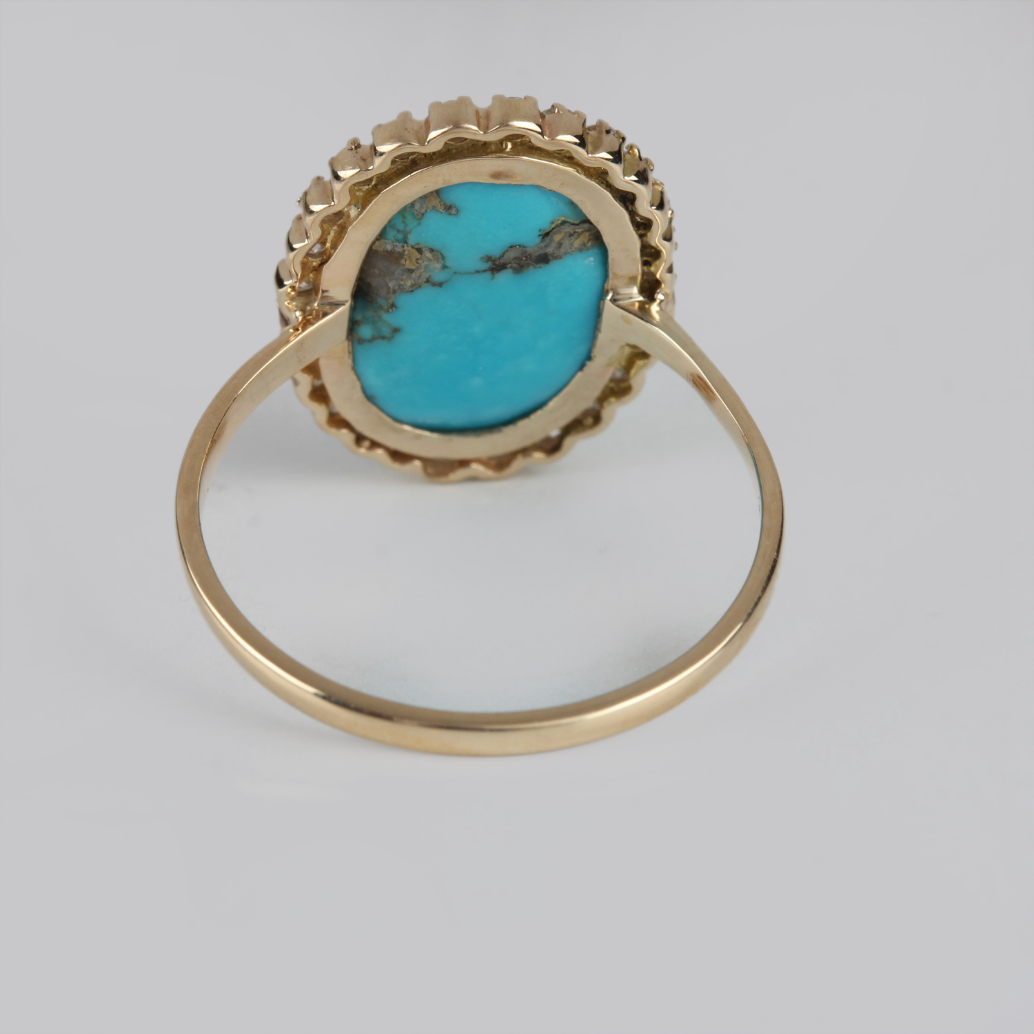 14K Solid Gold Pave Diamond Ring Turquoise Gemstone Jewelry