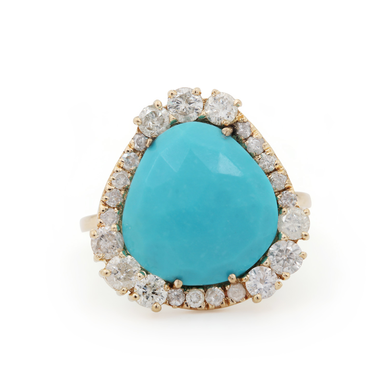 Turquoise 14K Solid Gold Ring Pave Diamond Jewelry