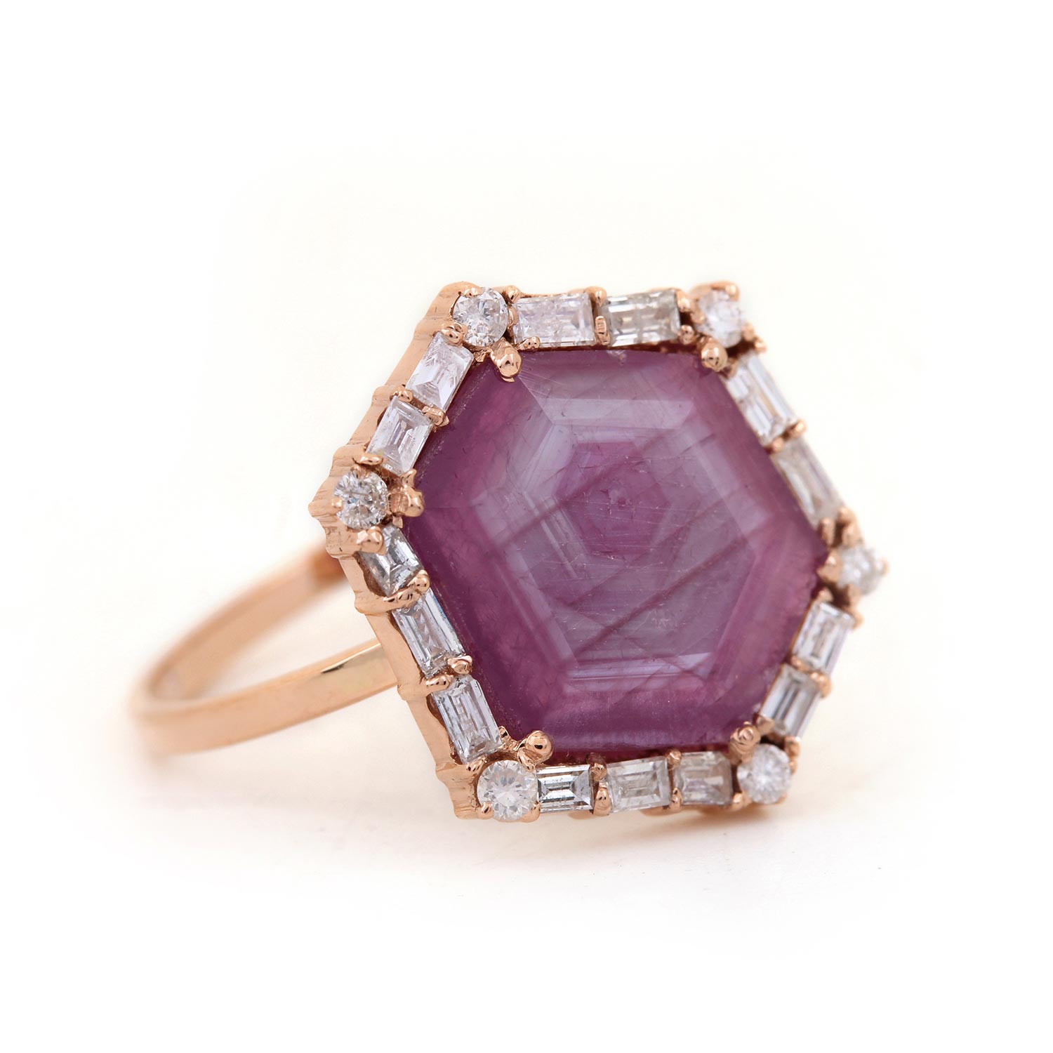 Pink Sapphire 14K Solid Gold Cocktail Ring Pave Diamond Fine Jewelry