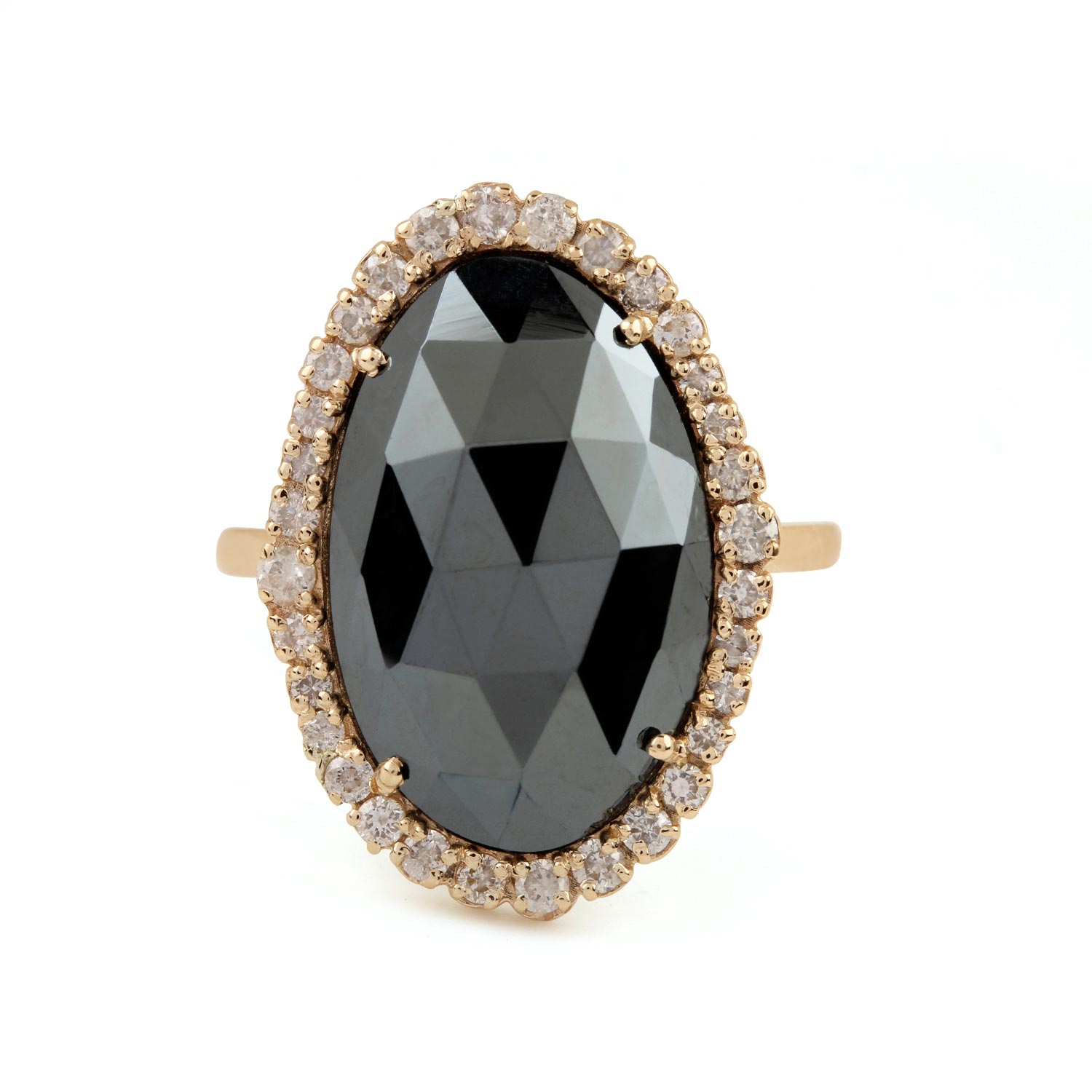 Black Spinel 14K Solid Gold Ring Pave Diamond Jewelry