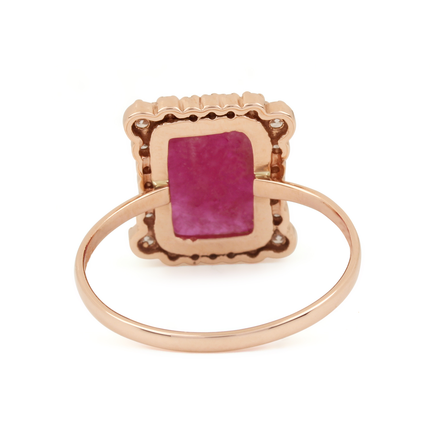 14K Solid Gold Ruby Gemstone Ring Pave Diamond Fine Jewelry
