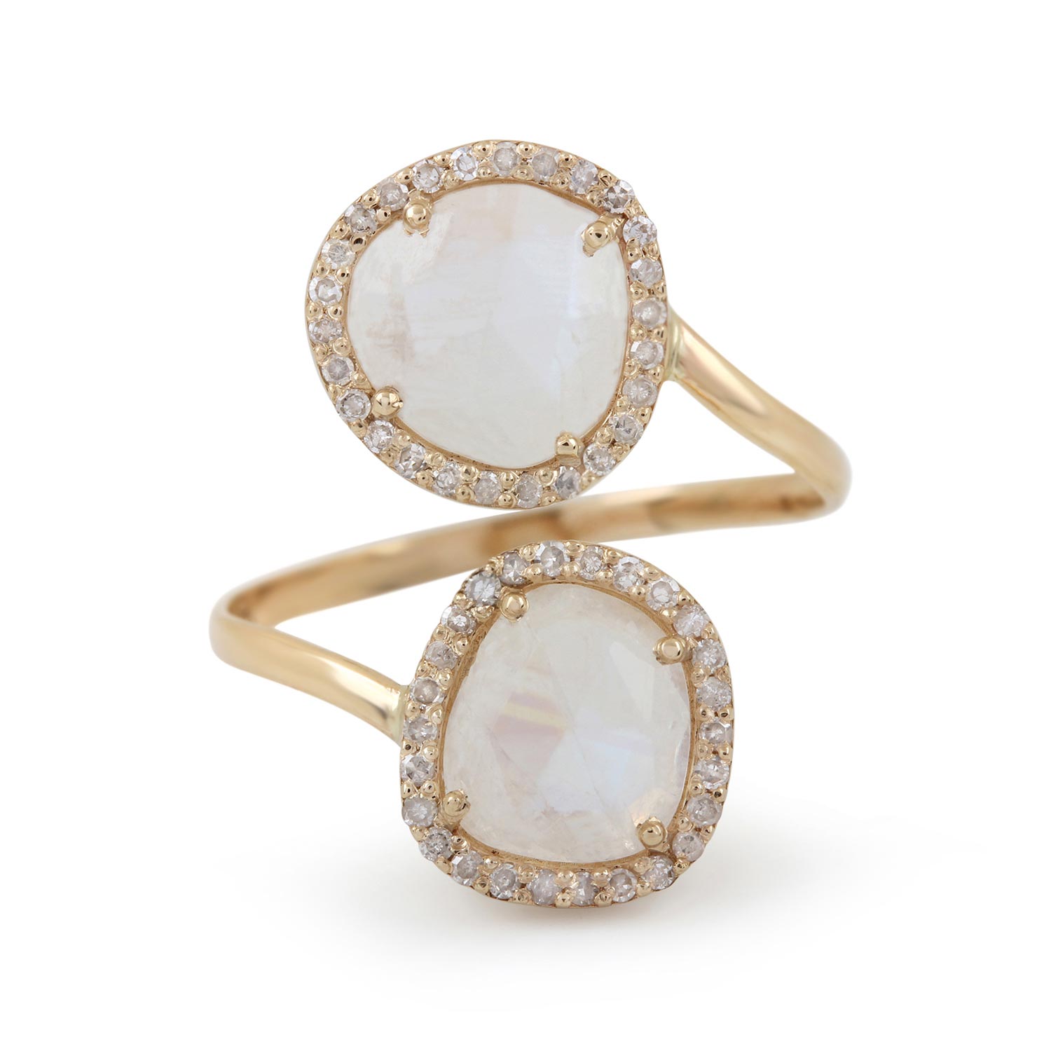 Moonstone 14K Solid Gold Ring Pave Diamond Jewelry