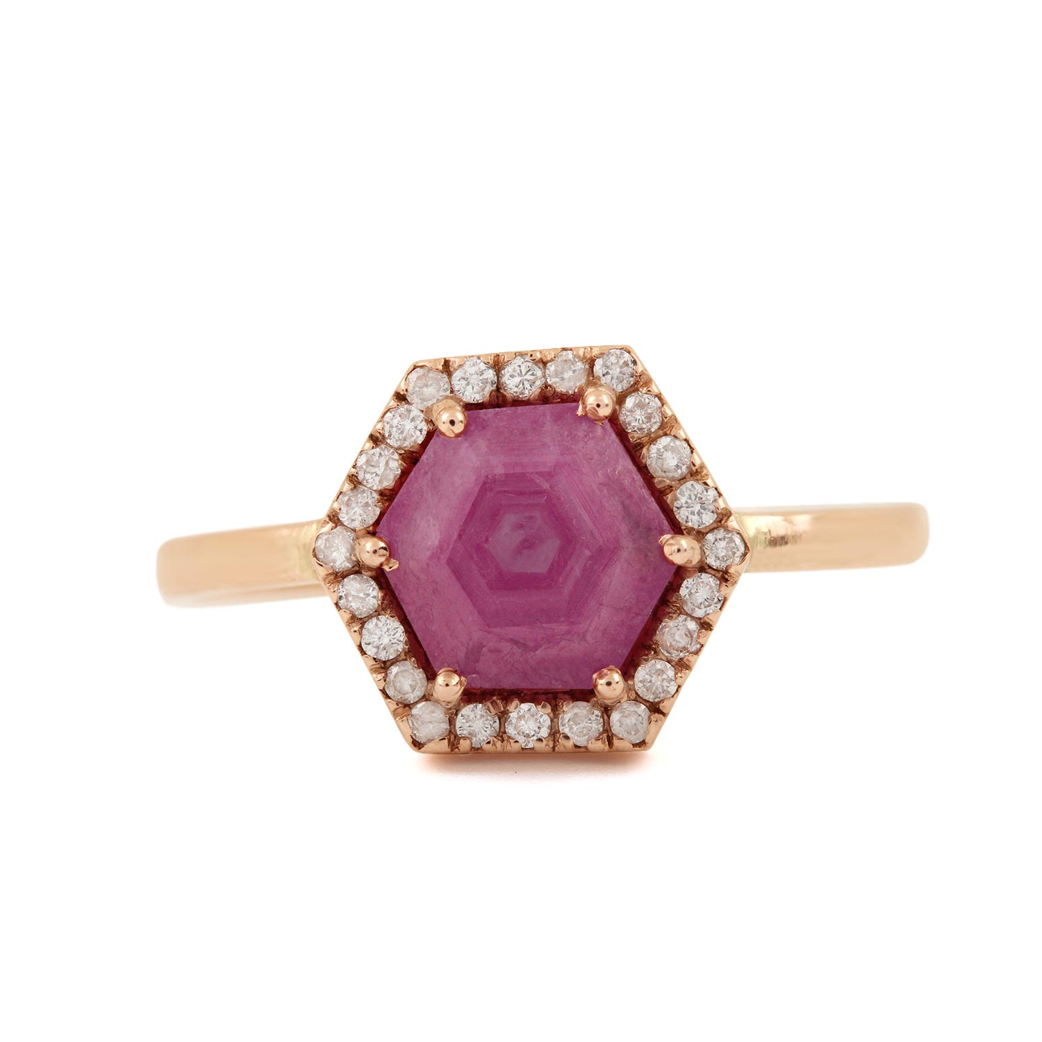 Pink Sapphire 14K Solid Gold Ring Pave Diamond Jewelry