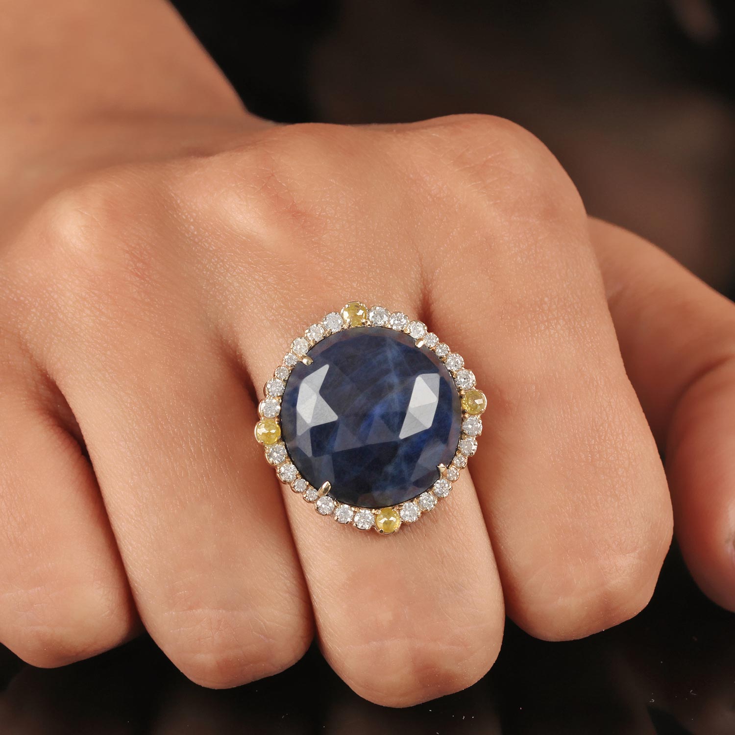 Blue Sapphire 14K Solid Gold Ring Pave Diamond Fine Jewelry