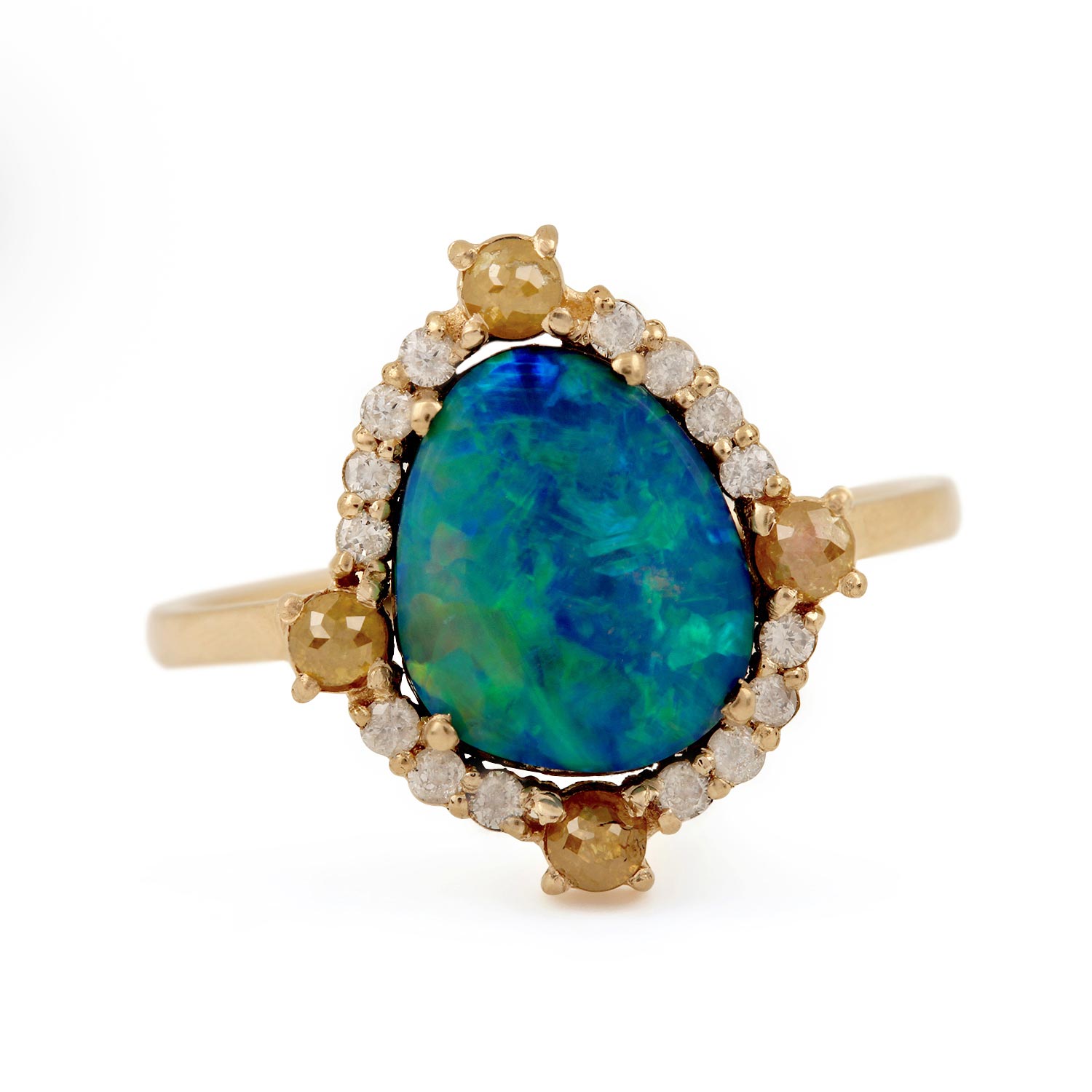 Opal Gemstone 14K Solid Gold Ring Natural Pave Diamond Fine Jewelry