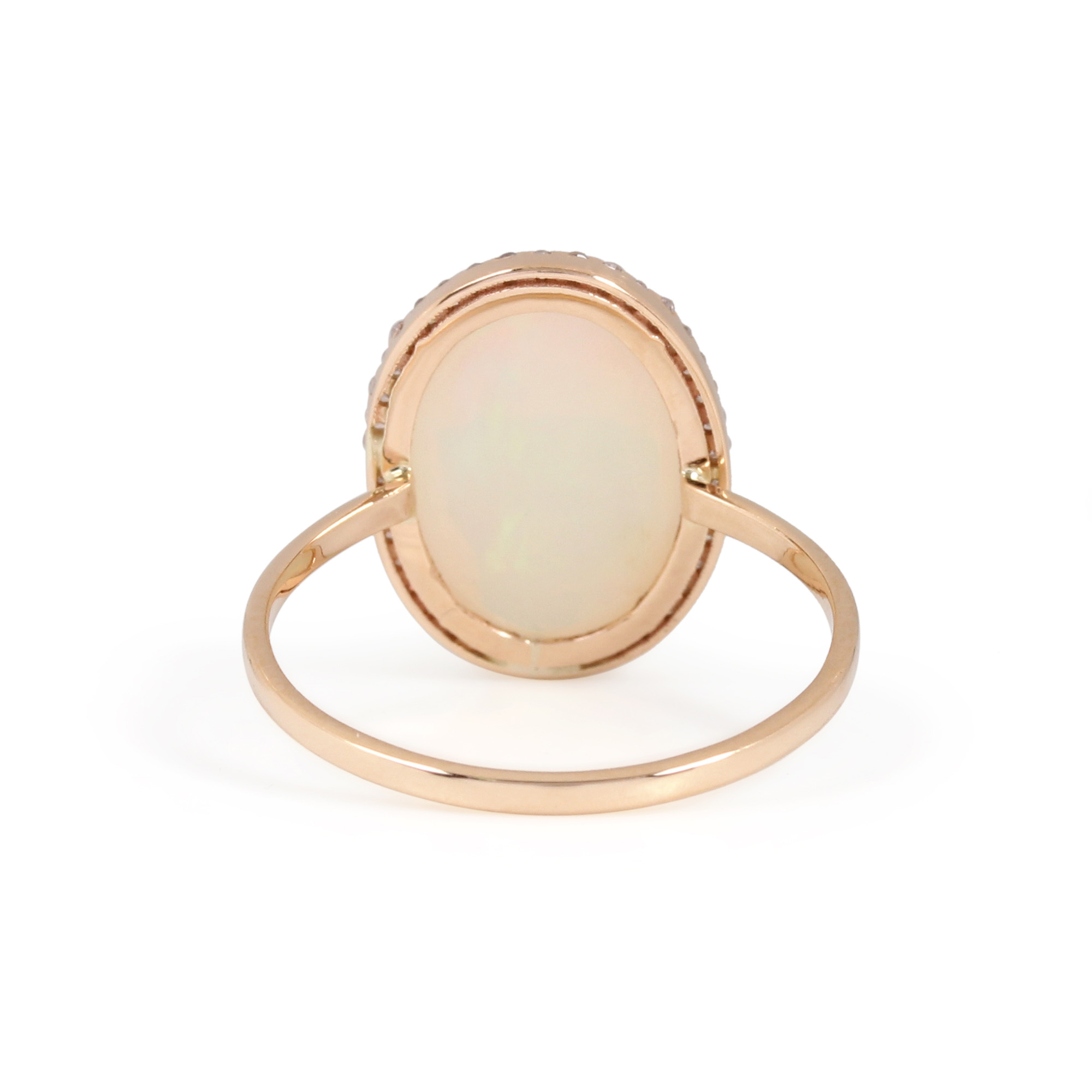 Opal Gemstone Pave Diamond 14K Solid Gold Ring