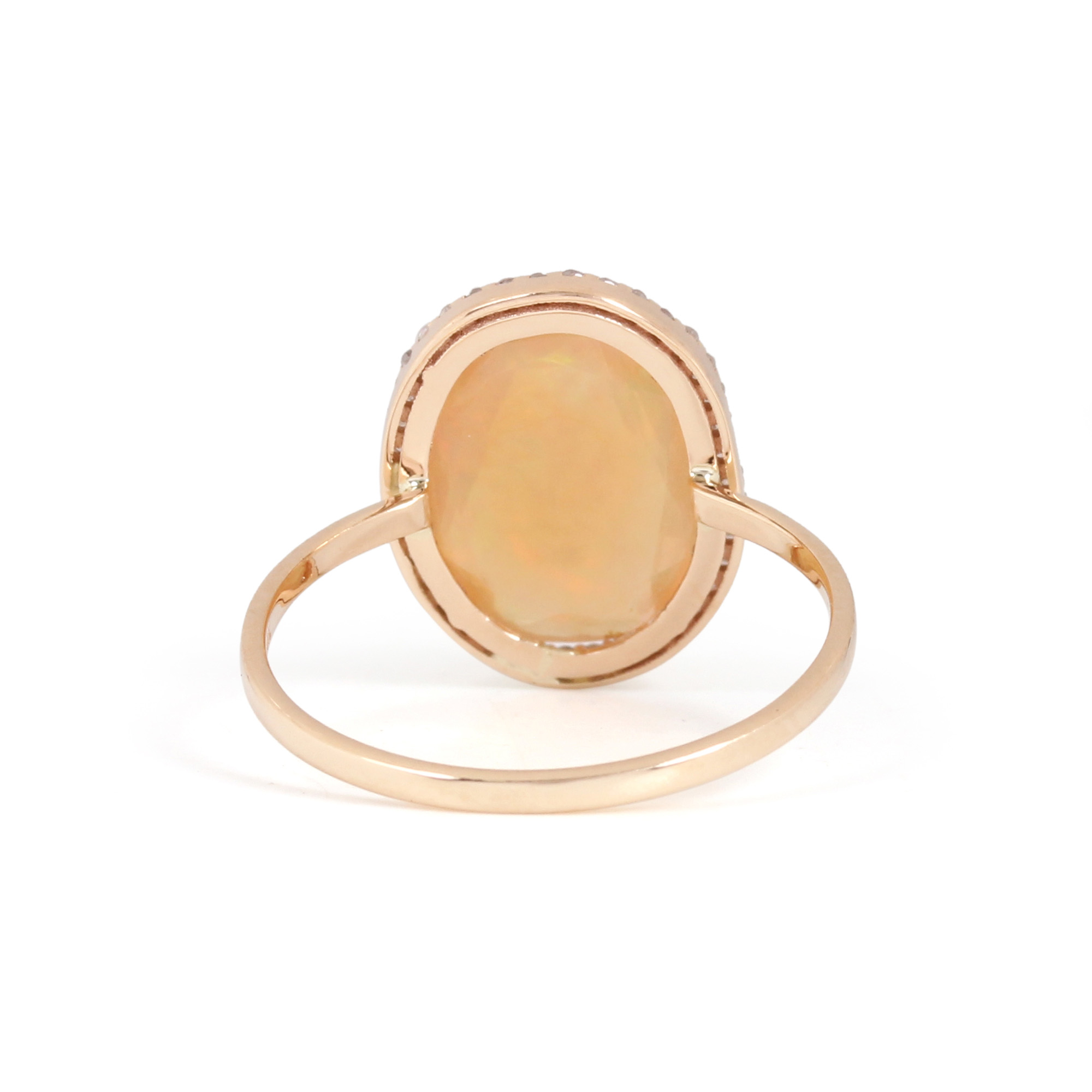 Gemstone Opal Pave Diamond 14K Solid Gold Ring