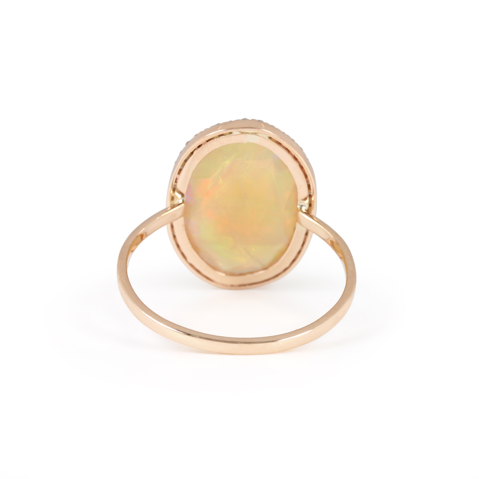 Gemstone Opal Pave Diamond Solid 14K Gold Ring