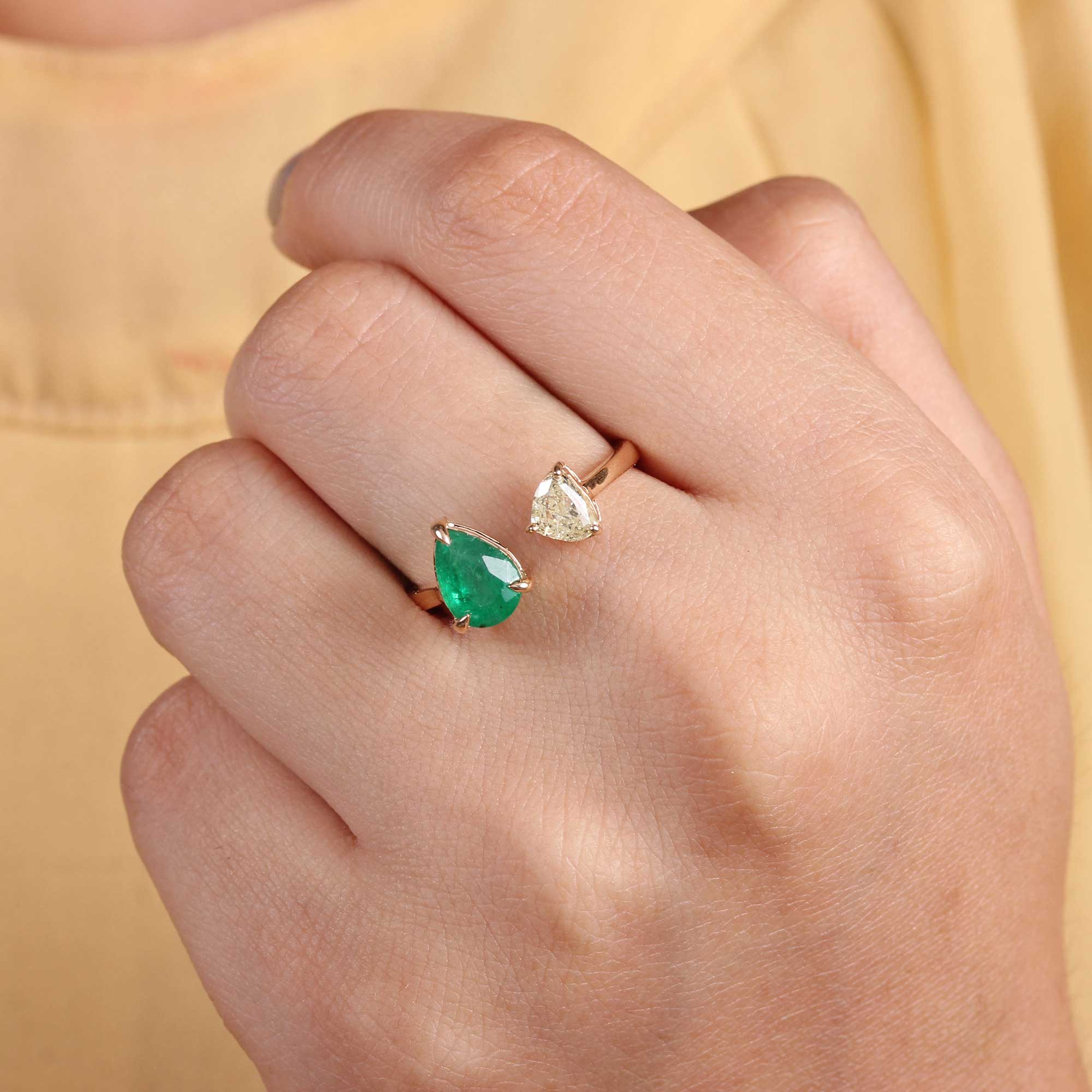 Natural Emerald Diamond Solid Gold Ring Jewelry
